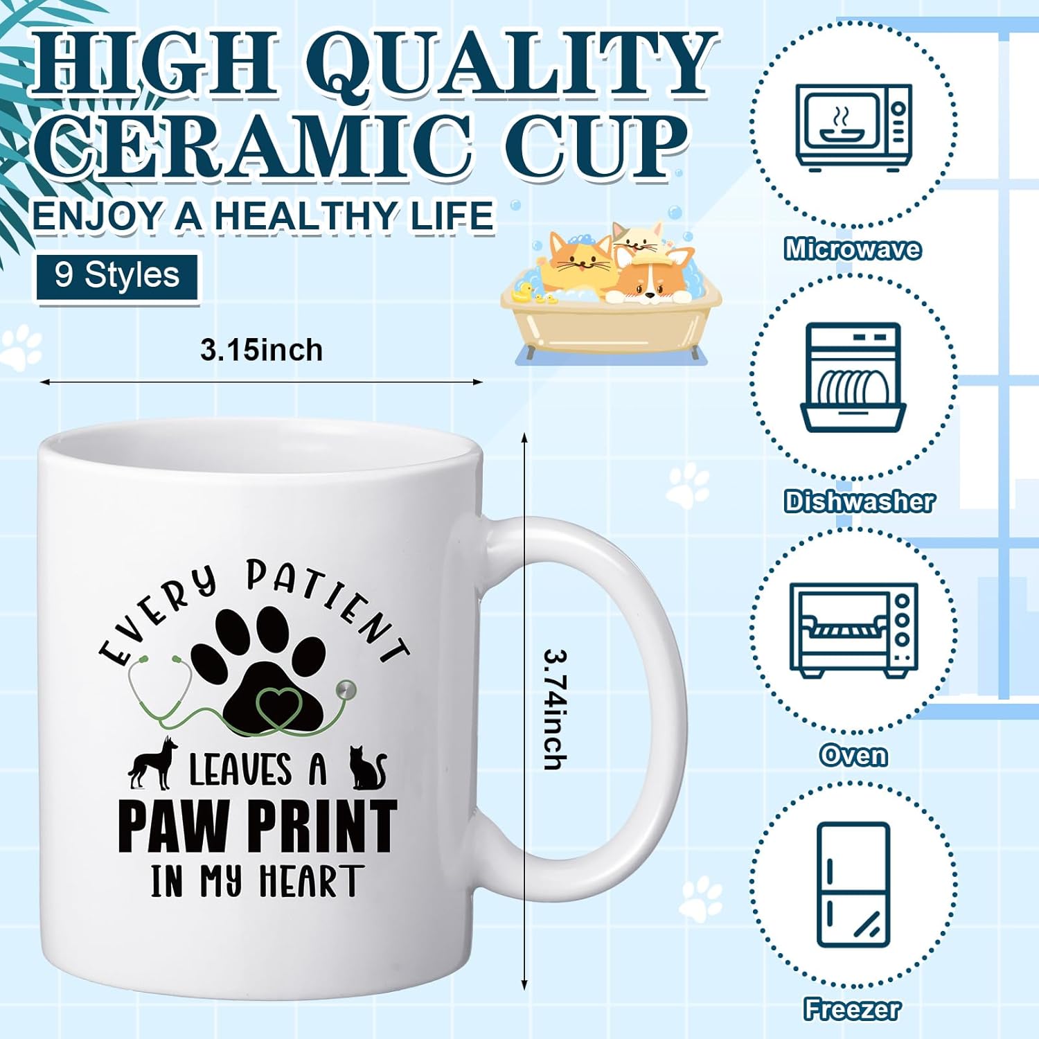 9 Pcs Vet Tech Christmas Gifts Mug Bulk 11oz Veterinarian Ceramic Coffee Cup for Women Men Veterinary Technician Gift for Medical Graduate Dog Doctor Animal Lover Thank You Present - Image 2