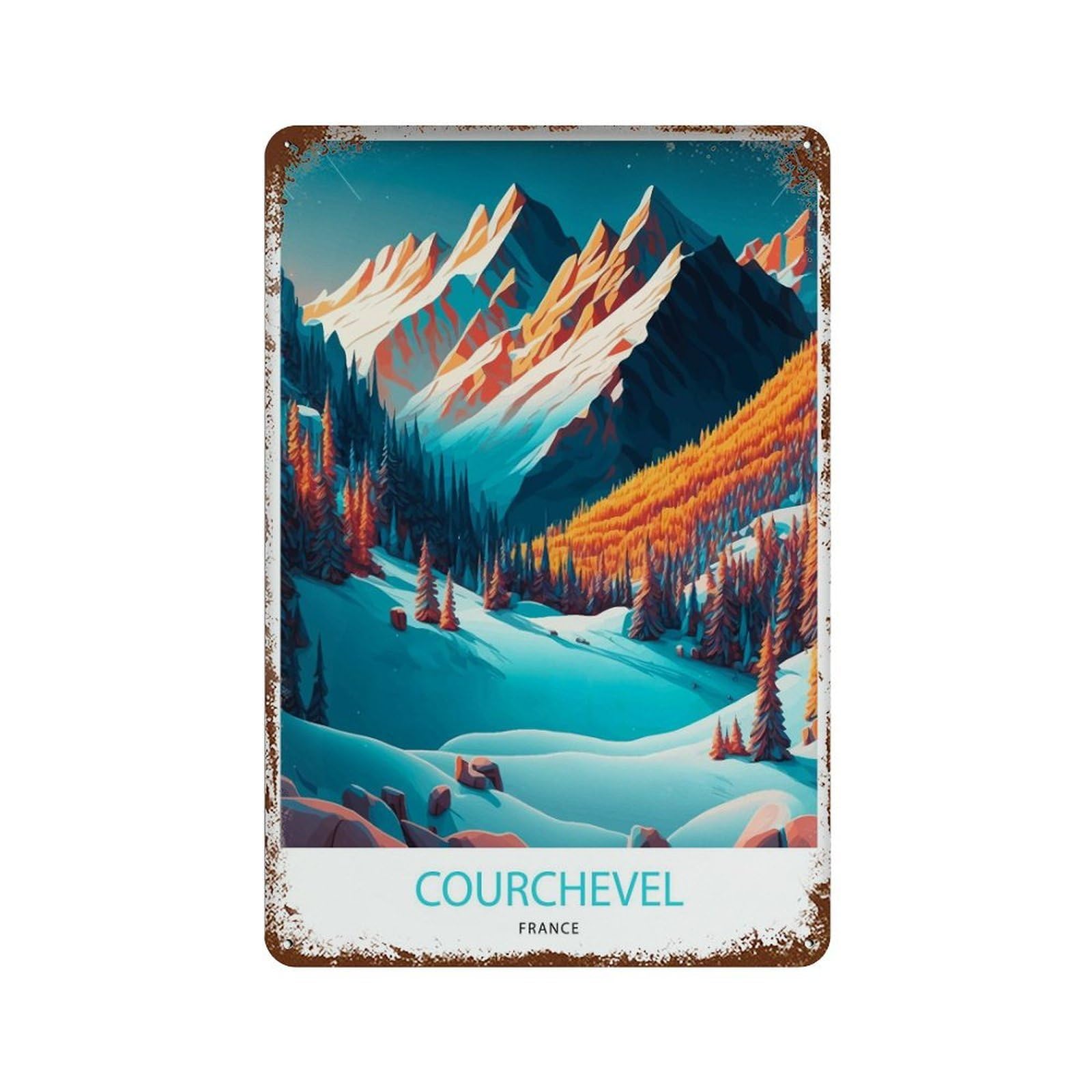 xiaoxiaoshen Courchevel Travel France Skiing Ski French Alps E_5_3 Wall Decor Art Metal Tin Poster Modern Home Decor Art Home Bar Shop Decorations Vintage Sign 30x20cm