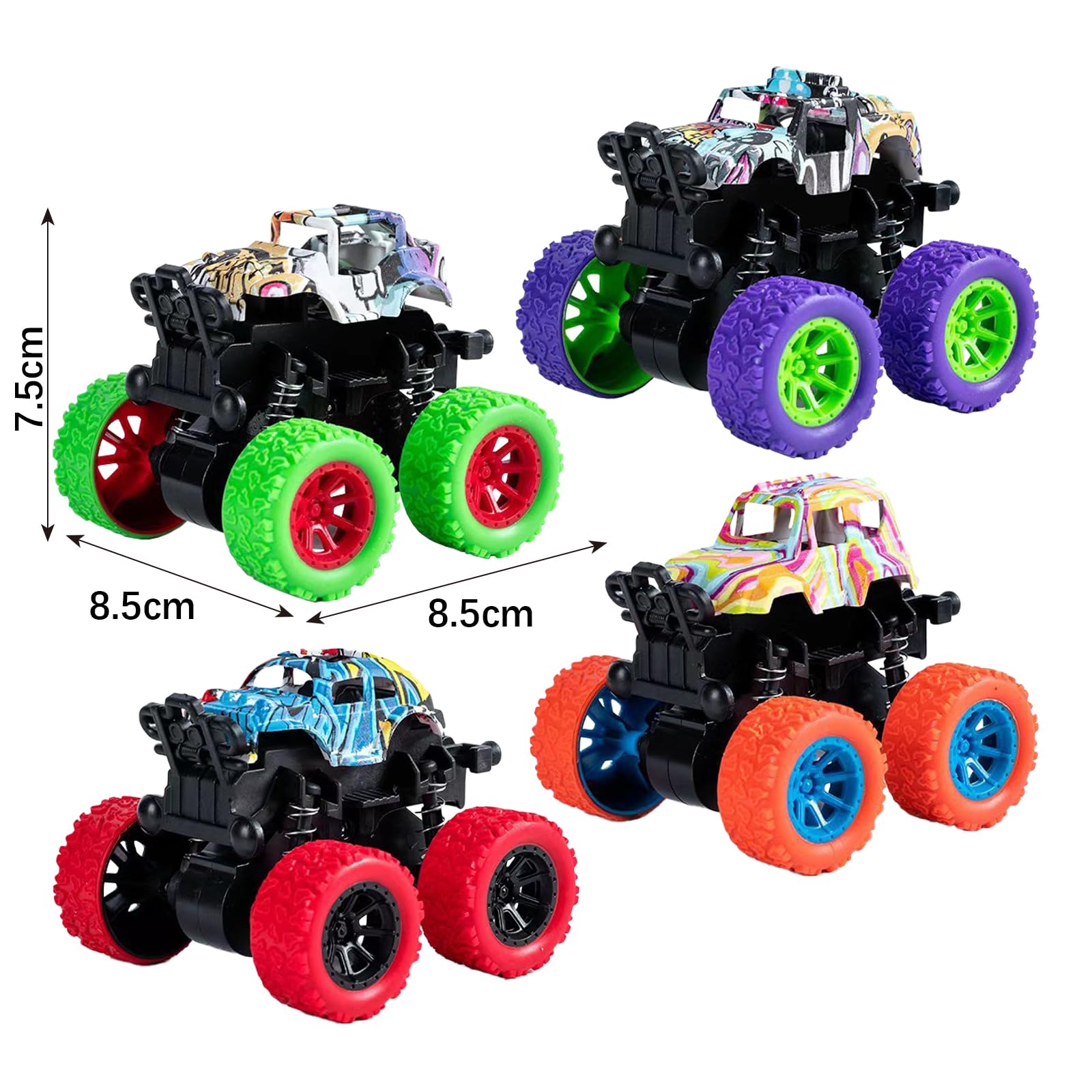 4pcs Camion Fuoristrada Giocattolo Monster Truck Inertia Fuoristrada con 360 Gradi Rotanti Fuoristrada Camion Giocattolo Macchine Set Macchinine per Bambini 3+ Anni