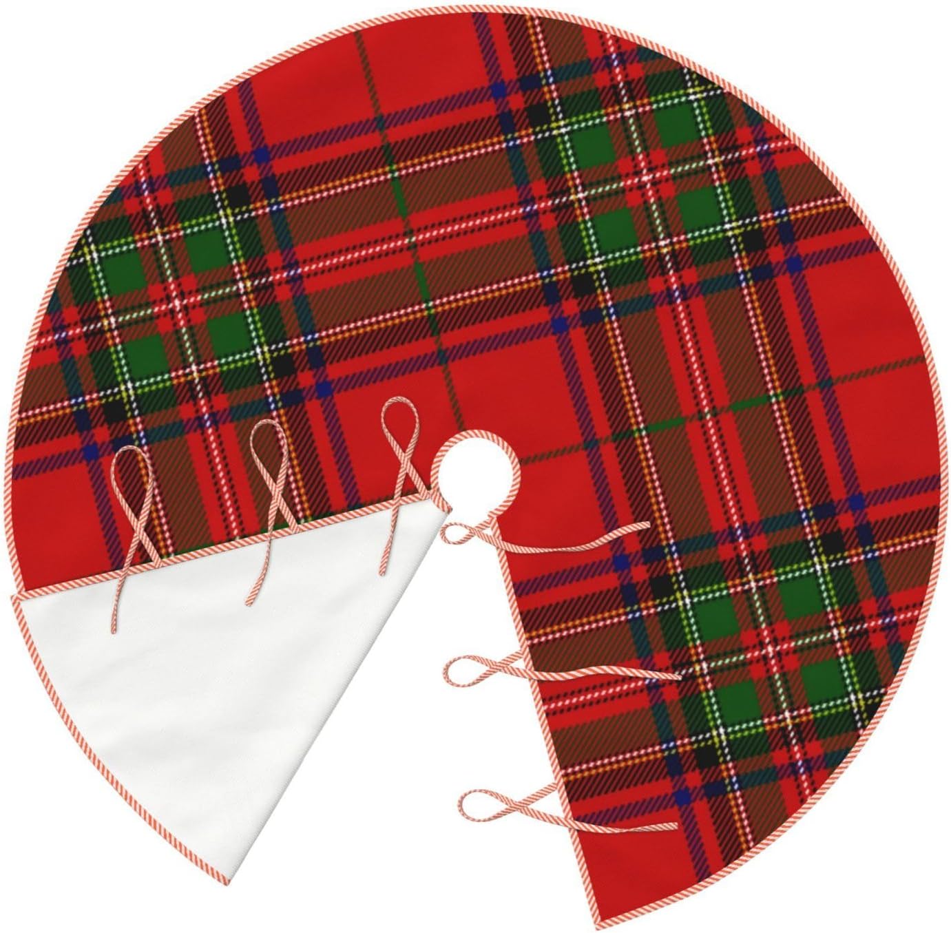 Christmas Tree Skirt, Stewart Stuart Tartan red Green Plaid Christmas Decorations, for Holiday Party Christmas Tree Decorations Indoor Outdoor 48"