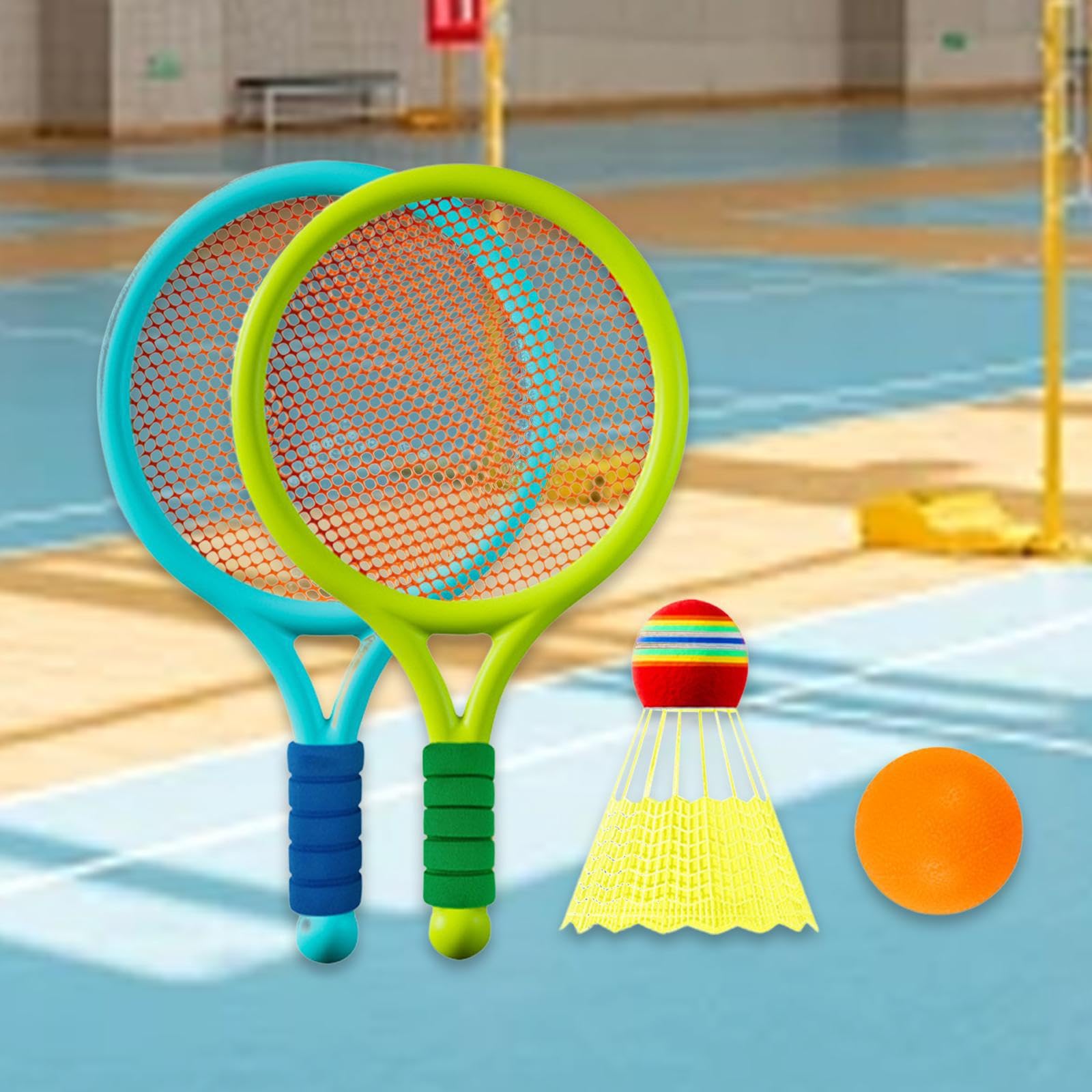 Set da Tennis e Badminton per Bambini, Racchetta da Tennis per Bambini, Giocattoli da Spiaggia, Blu e Rosa