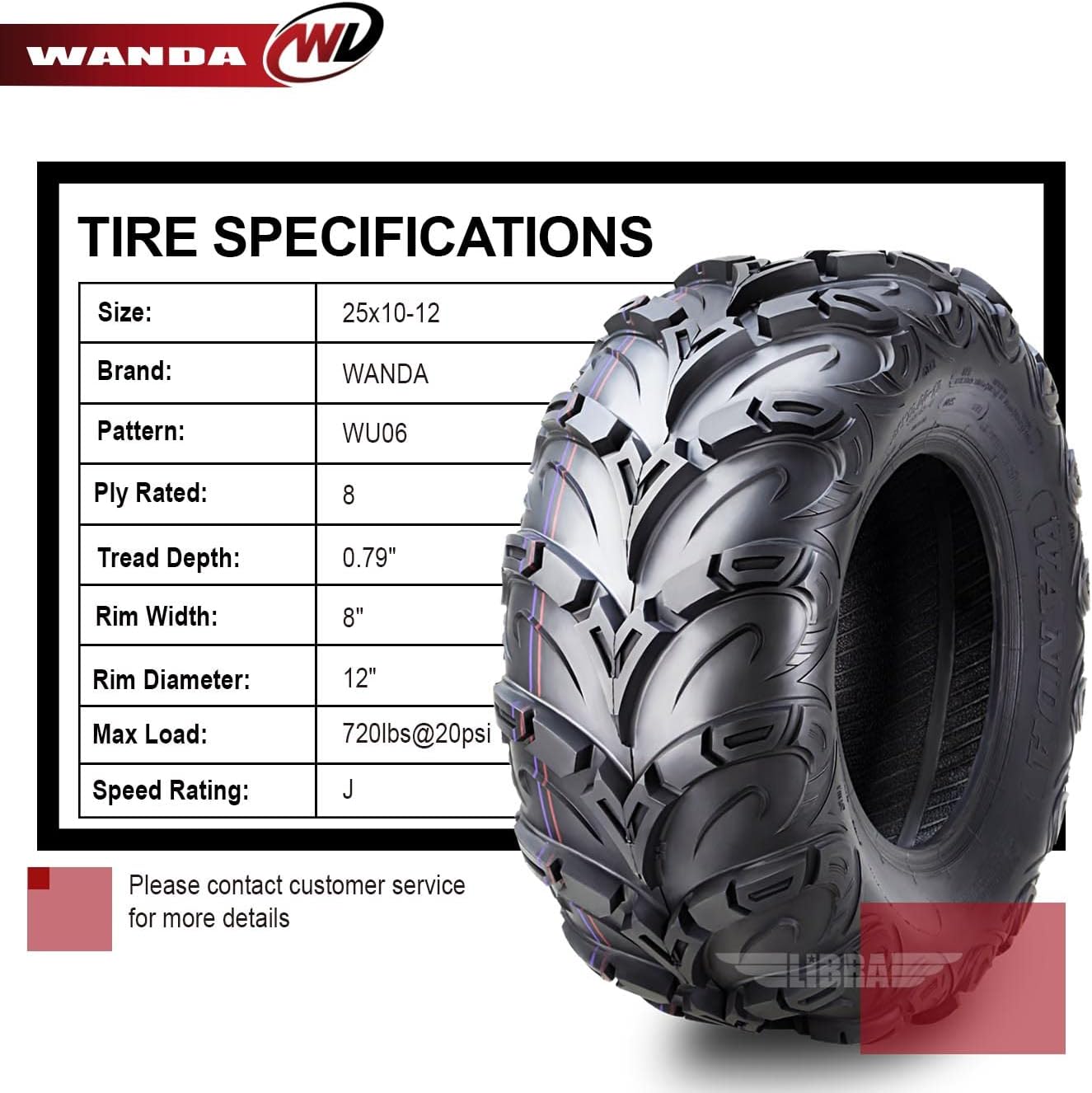 WANDA Set of 2 Premium 8PR ATV UTV Tires 25x10-12 25x10x12