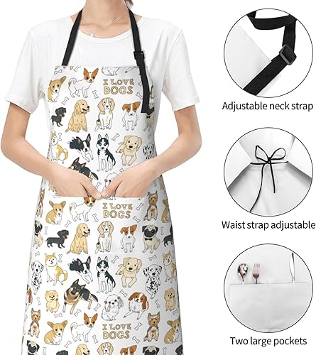 Miniatura 4 de Delantal de aseo, delantal de cocina, delantal de cocina para hombres y mujeres, delantal de jardinería ajustable impermeable con 2 bolsillos