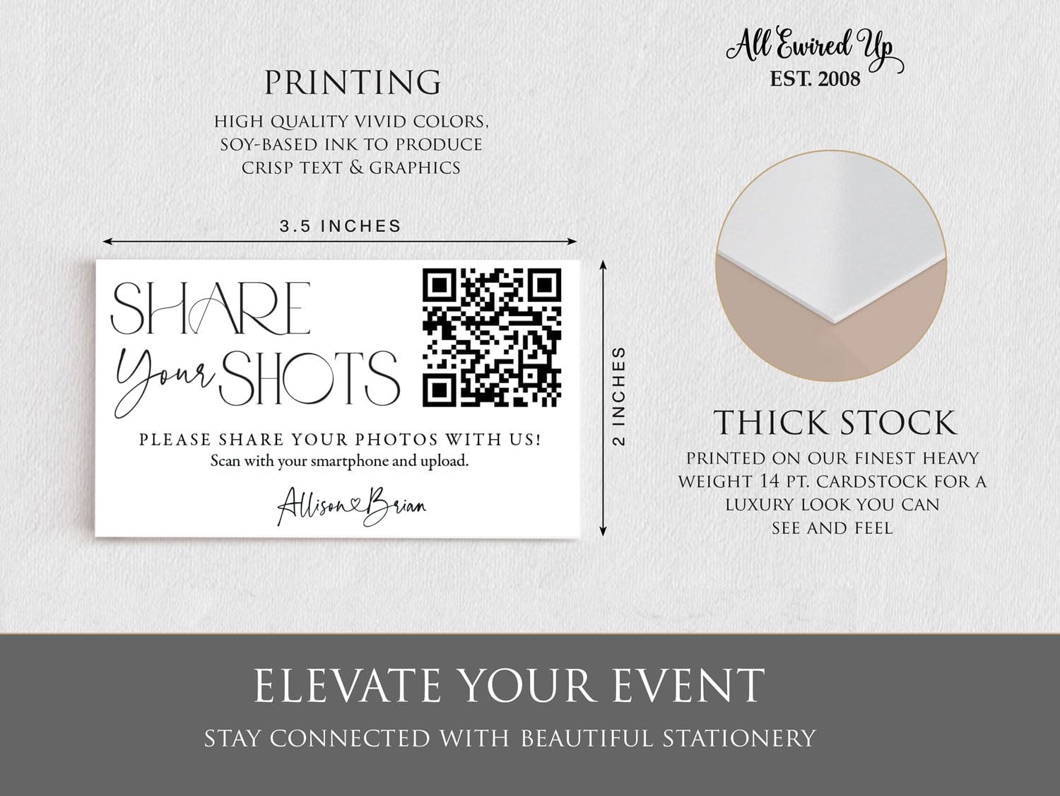 Share Your Shots Wedding Photo QR Code Cards – Personalized Wedding Photo Sharing Cards for Guests, Modern Minimalist Printed
