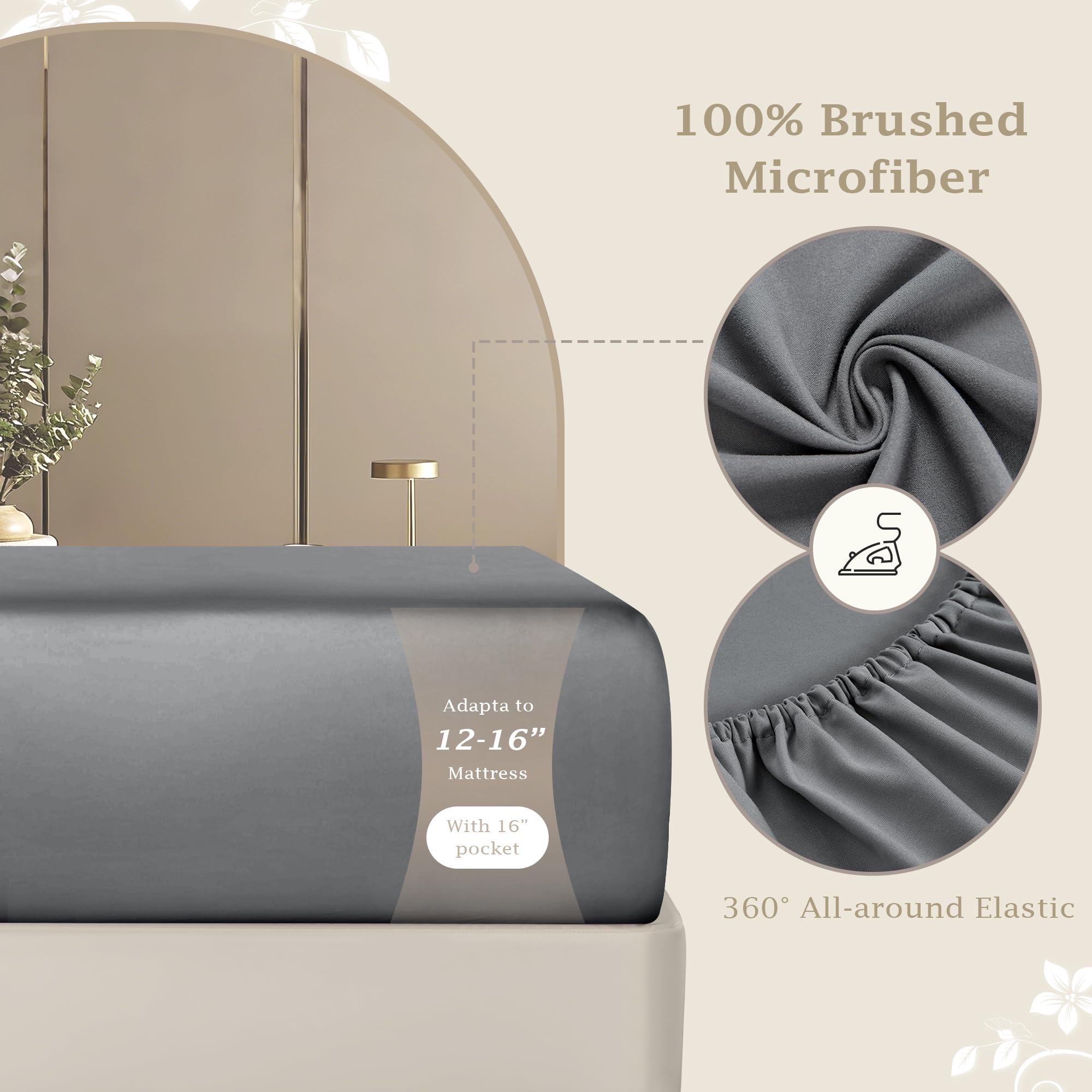 Sábana bajera tamaño Queen – Sábana bajera de calidad de hotel de alta calidad para cama Queen – Microfibra cepillada ultrasuave y transpirable – Elegante embalaje en caja negra (gris 3