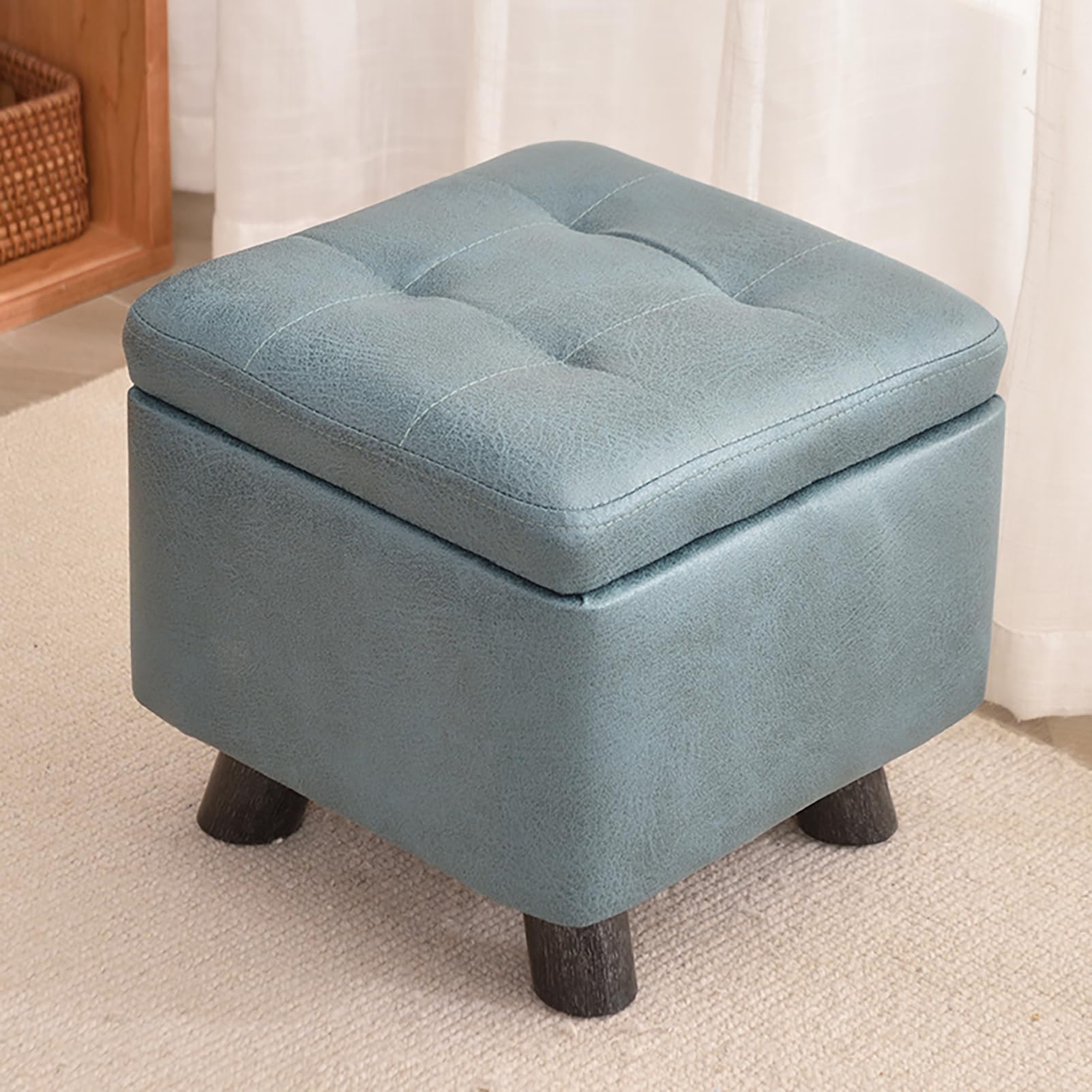 Taburete Tocador con Baul Almacenaje, Mueble Otomano Almacenamiento Cuero Rectángulo, Silla Tocador Maquillaje Tapizado de Reposapies Cosmetical Chair Banqueta Pub Dormitorio A 30 x 30 x 30 cm