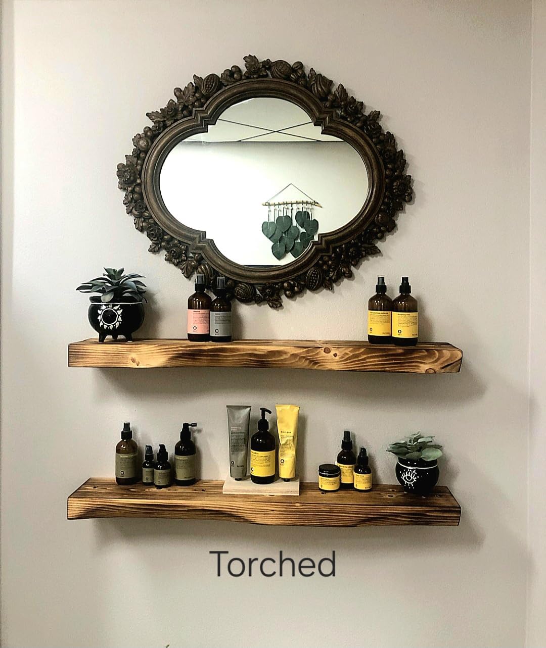 Rustic Curved Edge Solid Wood Floating Shelf Custom Colors and Sizes