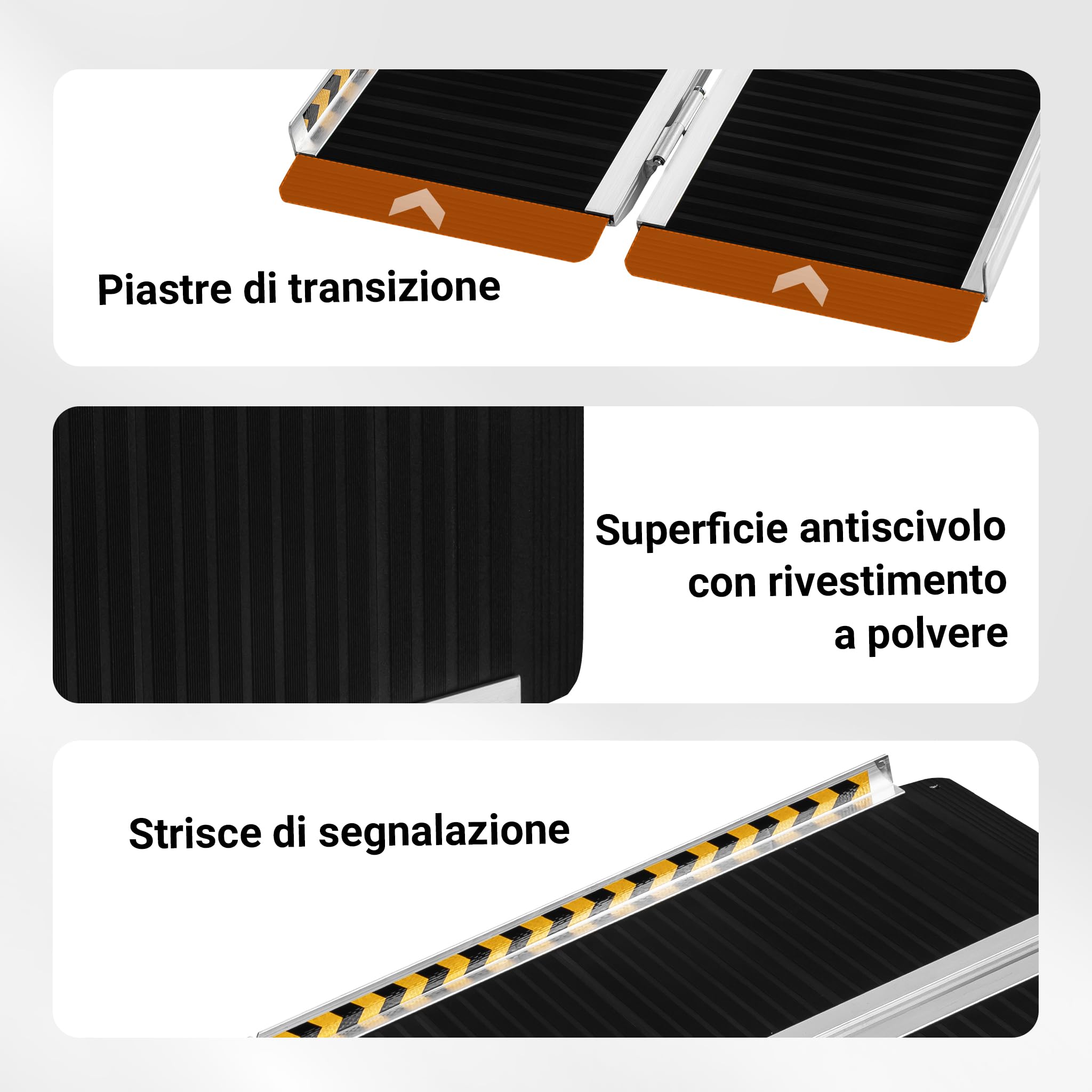 Rampa a valigia per sedia a rotelle, pieghevole mobile antiscivolo, in alluminio 183cm 270kg