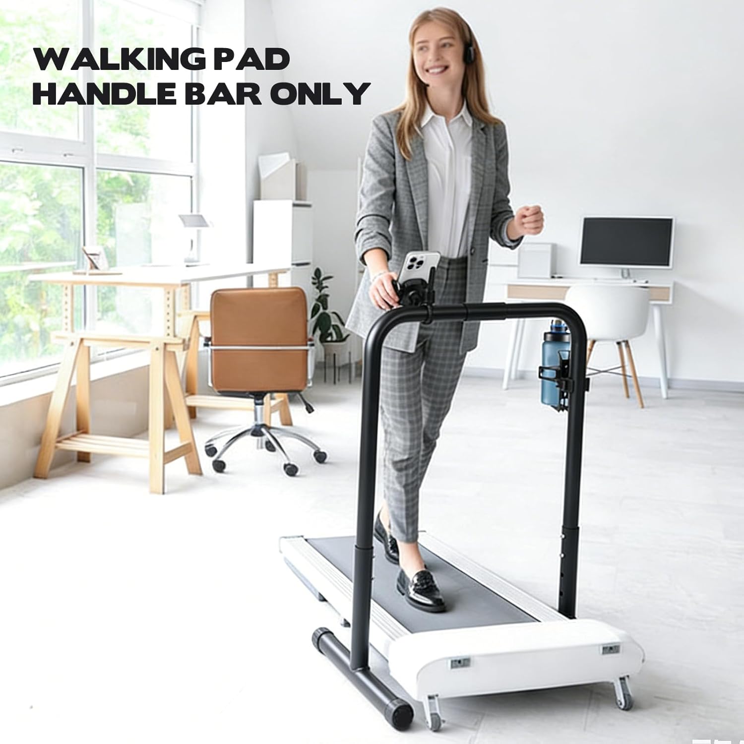 Walking Pad Handle Bar Attachment, Adjustable Treadmill Handrail Stand with Non-Slip Rubber Feet, Easy Assembly Safety Support for Under Desk Walking Pad, Home Office & Gym Use