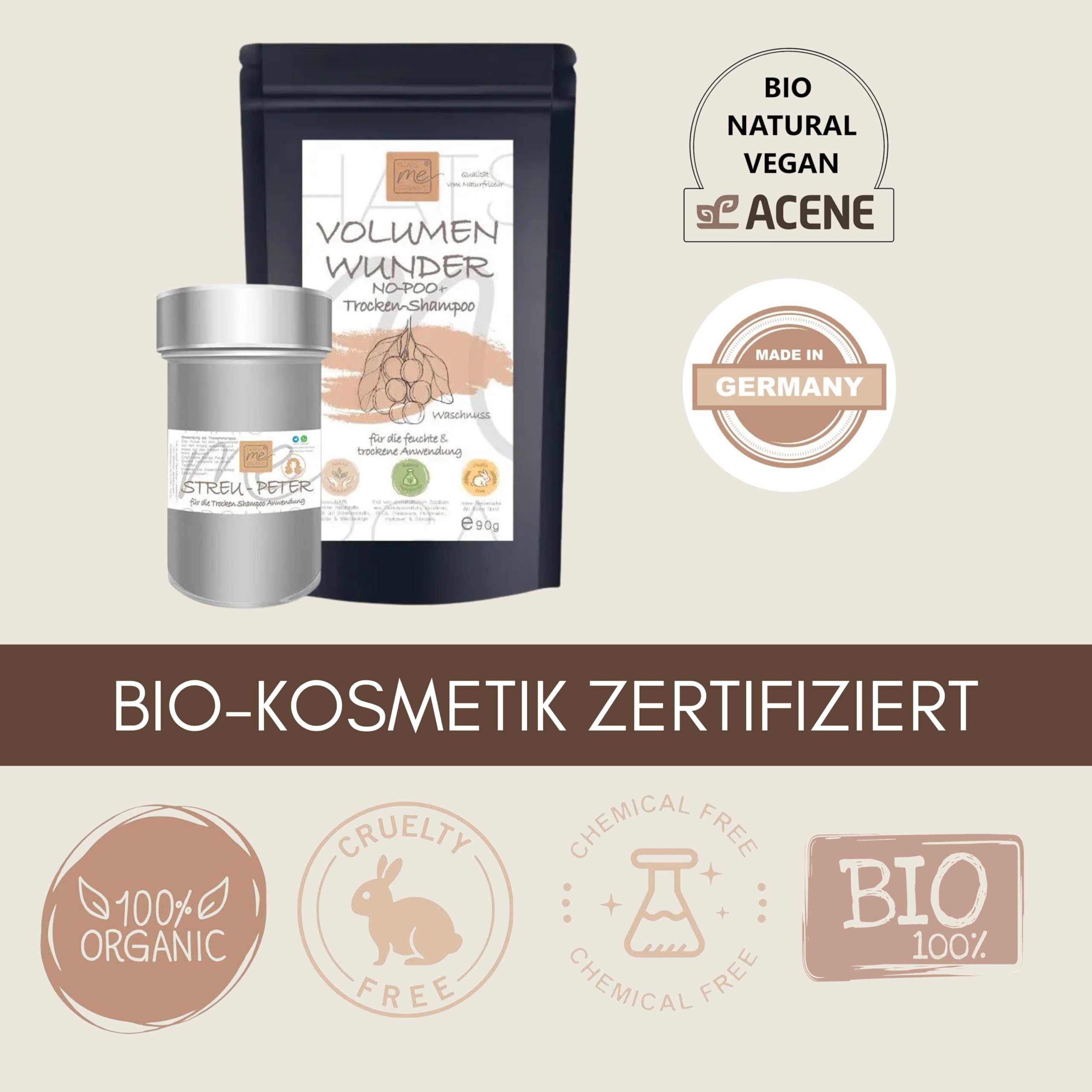 Thats me Organic SPAR-SET BIO Volumen-Wunder: No Poo Trockenshampoo + "Streu-Peter" 2 in 1 90g – Natürliches Styling Powder sorgt für Volumen und Pflege ohne Chemie – für trockene Kopfhaut
