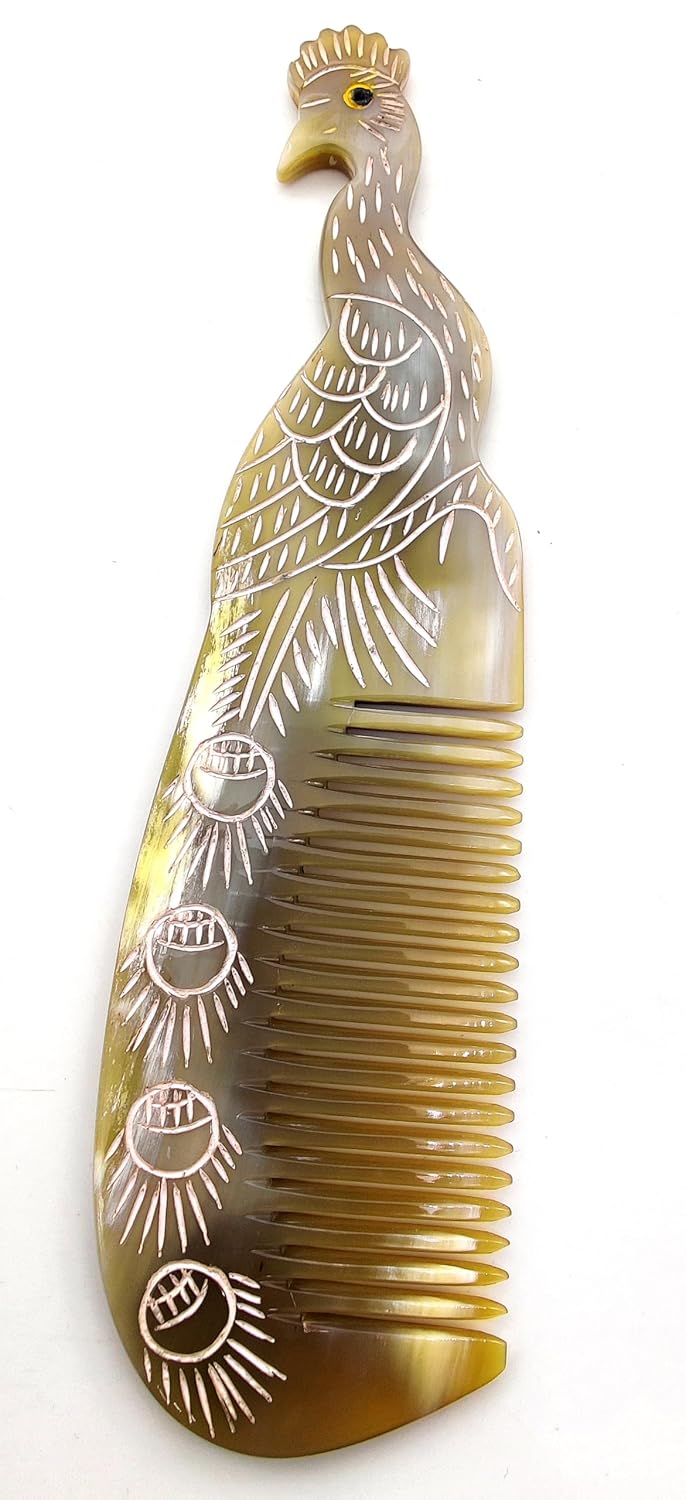 5MOONSUN5's Ox peacock Horn Comb Premium Quality 100% Handmade Anti Static Natural Fine Horn Pocket Comb With Handle- Professional Detangling Massage Fine tooth Comb A Great Gift - (7 inch)
