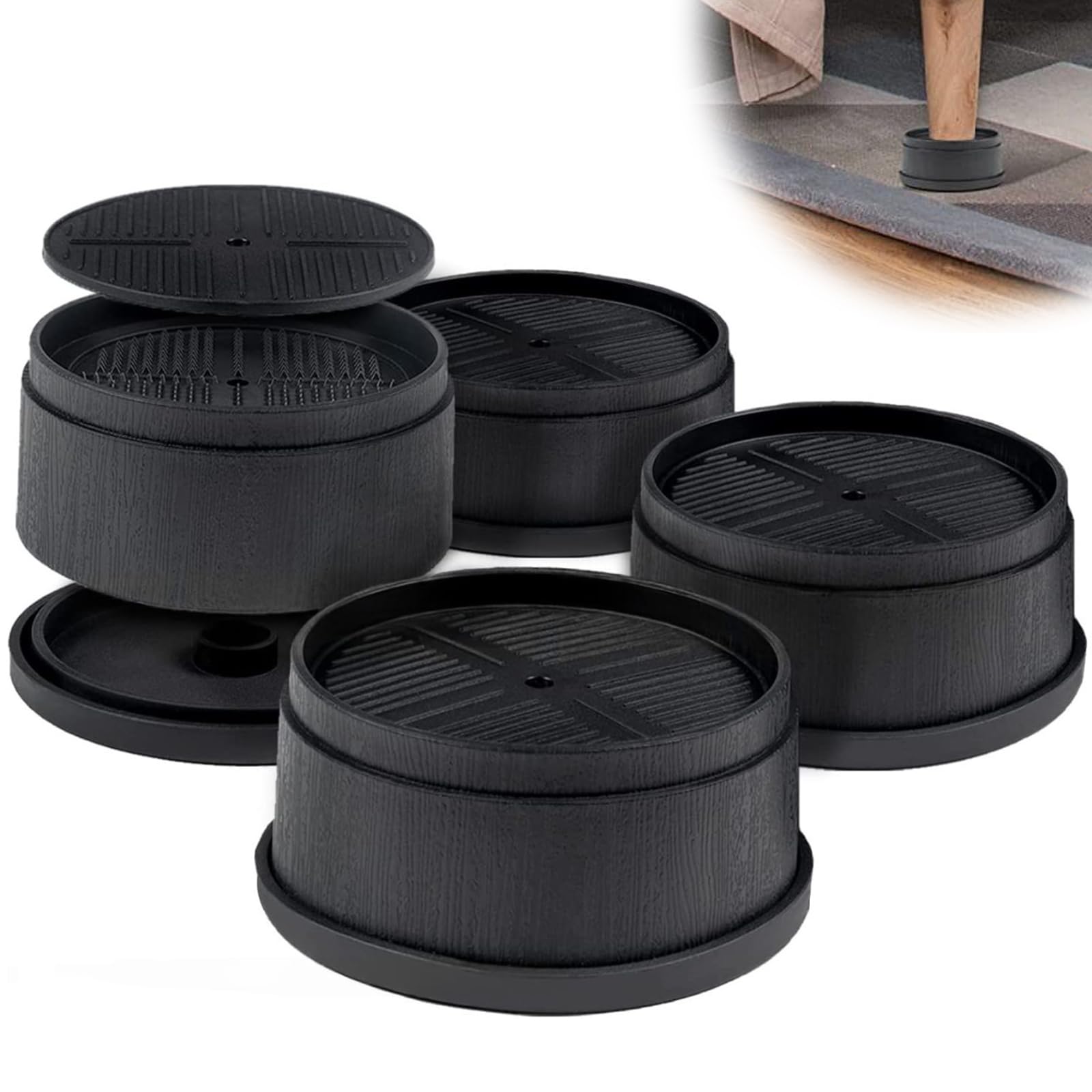 4Pcs Adjustable Furniture Risers, Bed Chair Risers Anti Slip Table Leg Extenders Stackable Machine Riser with Rubber Pads for Sofa Table Desk
