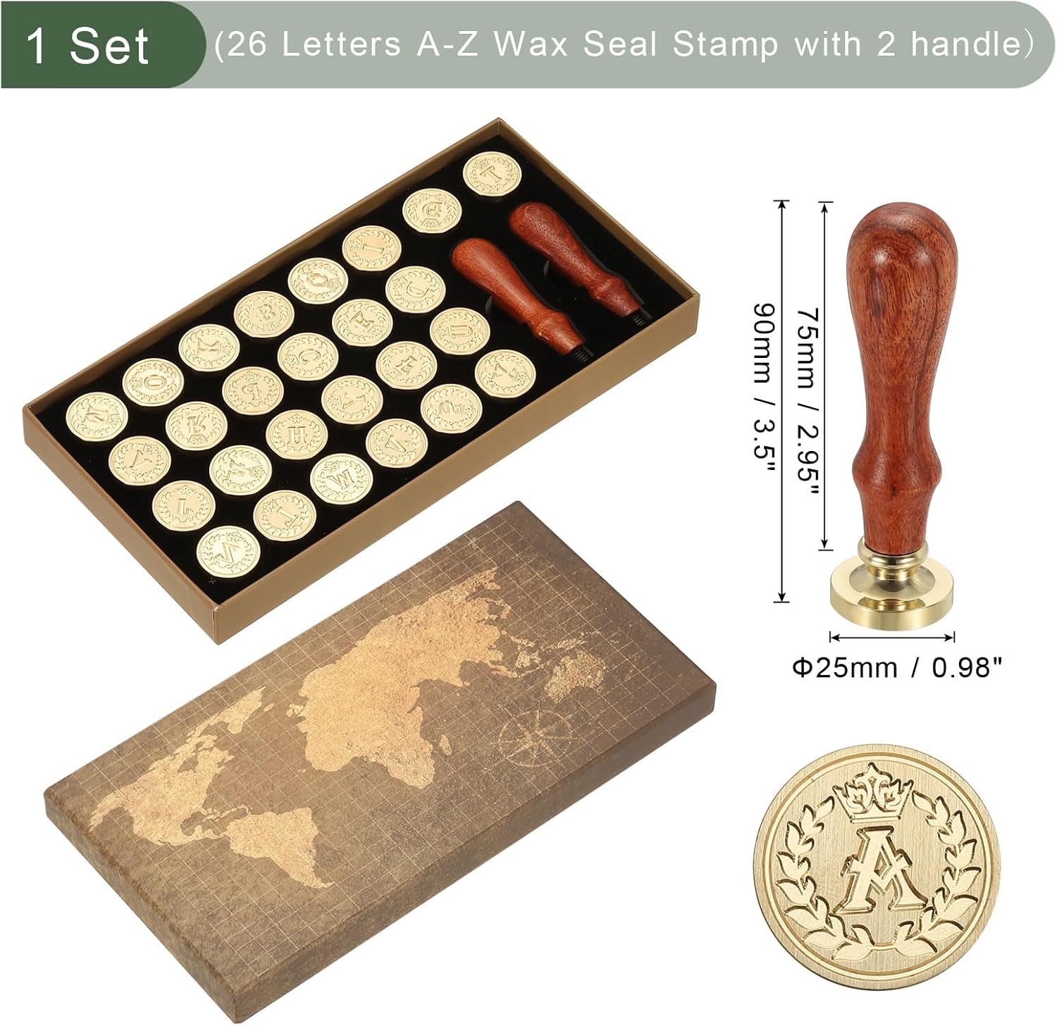 PATIKIL 26 Letters A-Z Alphabet Wax Seal Stamp Kit, Vintage Sealing Stamp with 2pcs Wooden Handles Gift Box for Wedding Invitation, Party, Gift Wrap, Envelope Card, Style 6