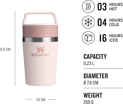 Stanley Cafe To-Go Travel Mug Termos Bardak, 0.23 Litre, Pembe Kuvars (Rose Quartz)