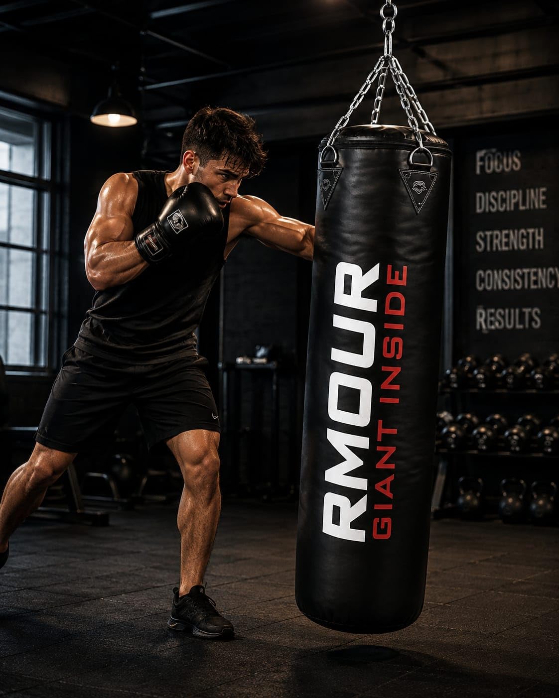 RMOUR Niewypełniony czarny ciężki worek bokserski z PU boks MMA sparingowy trening kick boxing muay thai z wiszącym łańcuszkiem