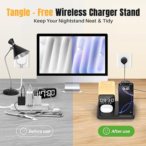 Miniatura 3 de Estación de carga inalámbrica 6 en 1 para dormitorios, cargador certificado Qi para iPhone 17 16 15 14 Pro Max, AirPods, iWatch, Base de carga