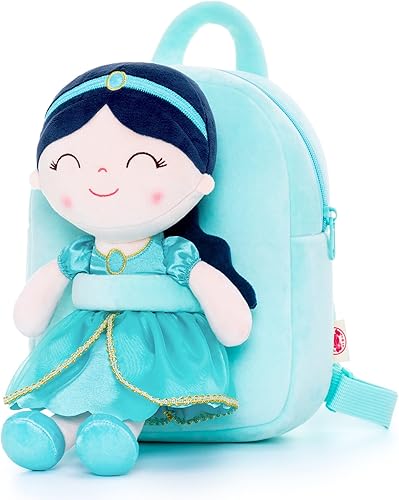 Gloveleya Mochila para niñas y niños, mochilas suaves para niñas, juguetes de felpa para bebés, regalos con felpa de princesa Jasmins, muñeca Aqua