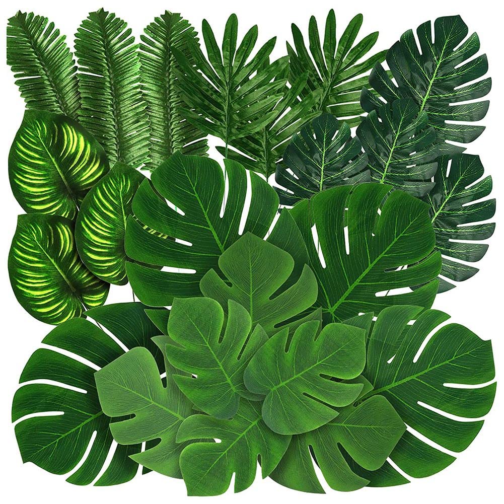 CTRLZS 88 Pieces Palm Jungle Leaves 8 Kinds Faux Tropical Monstera Leaves with Stems for Hawaiian Luau Party Beach Theme Party