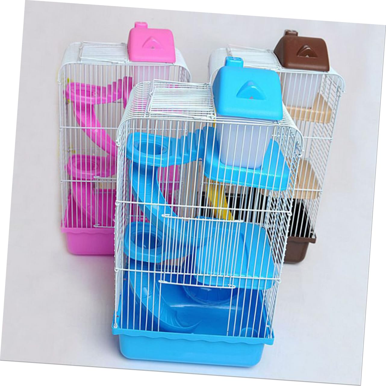Dreistöckiger Hamsterkäfig Villa Käfig aus Pp und Eisen | 23 X 17x45cm, Blaues Haustierhaus mit Laufrad und Auslaufsicherer Trinkflasche