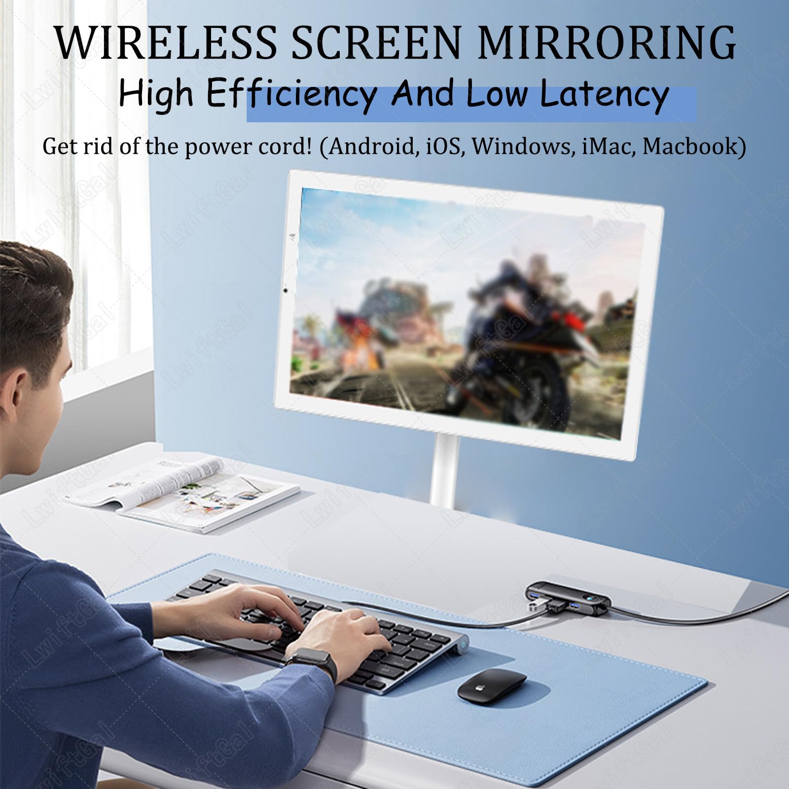 Monitor touchscreen portatile 1080p, TV wireless con rotazione completa girevole, ampio display, batteria di lunga durata, frequenza di aggiornamento 60Hz, RAM 4G, archiviazione 64G