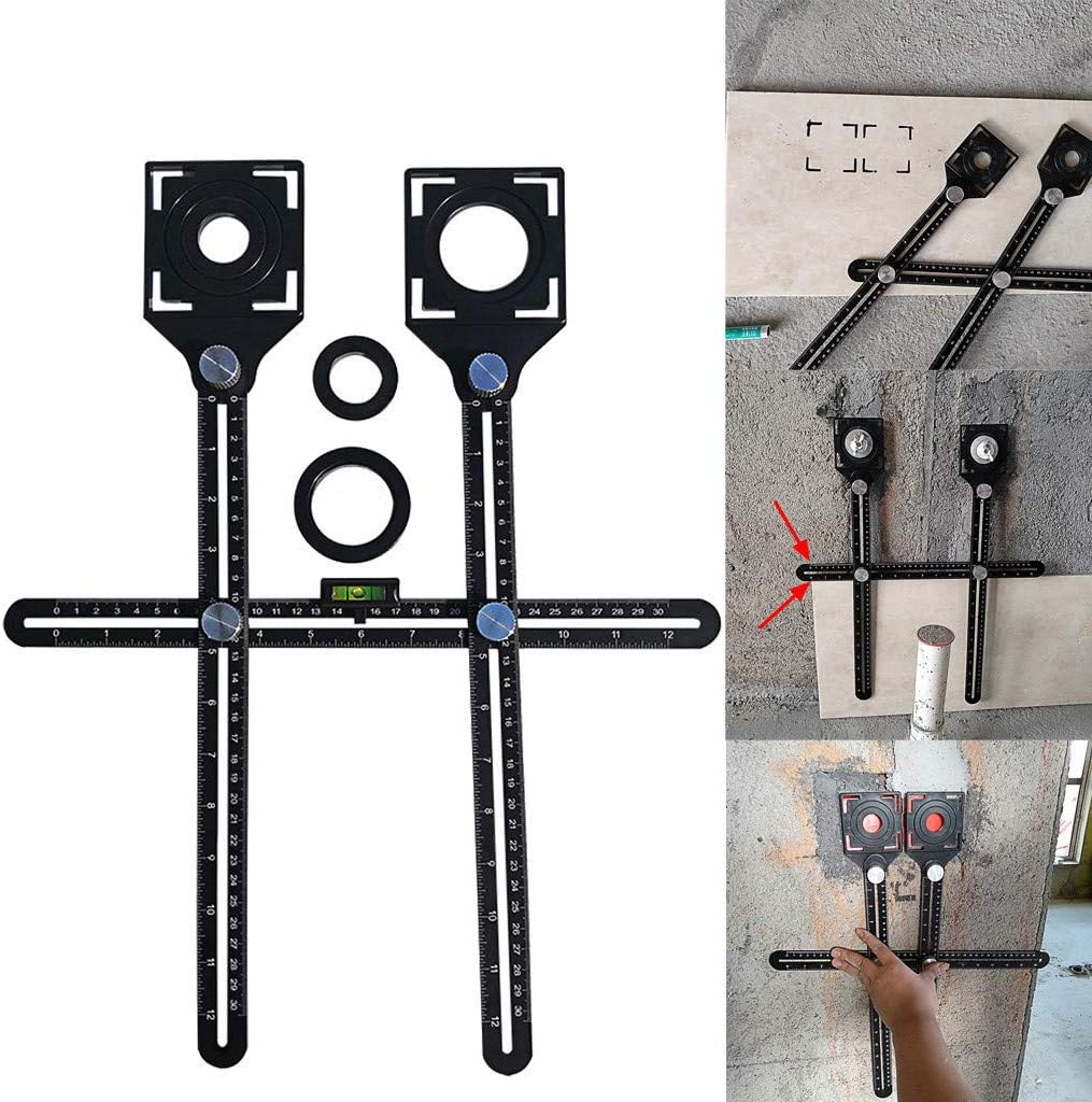 BBtime Tile locator,Glass Saw Cutter Guide Adjustable Ceramic Multi Angle Universal Opening Measuring hole device Tool for laying tile work,45.5cm,36mm Measuring Range