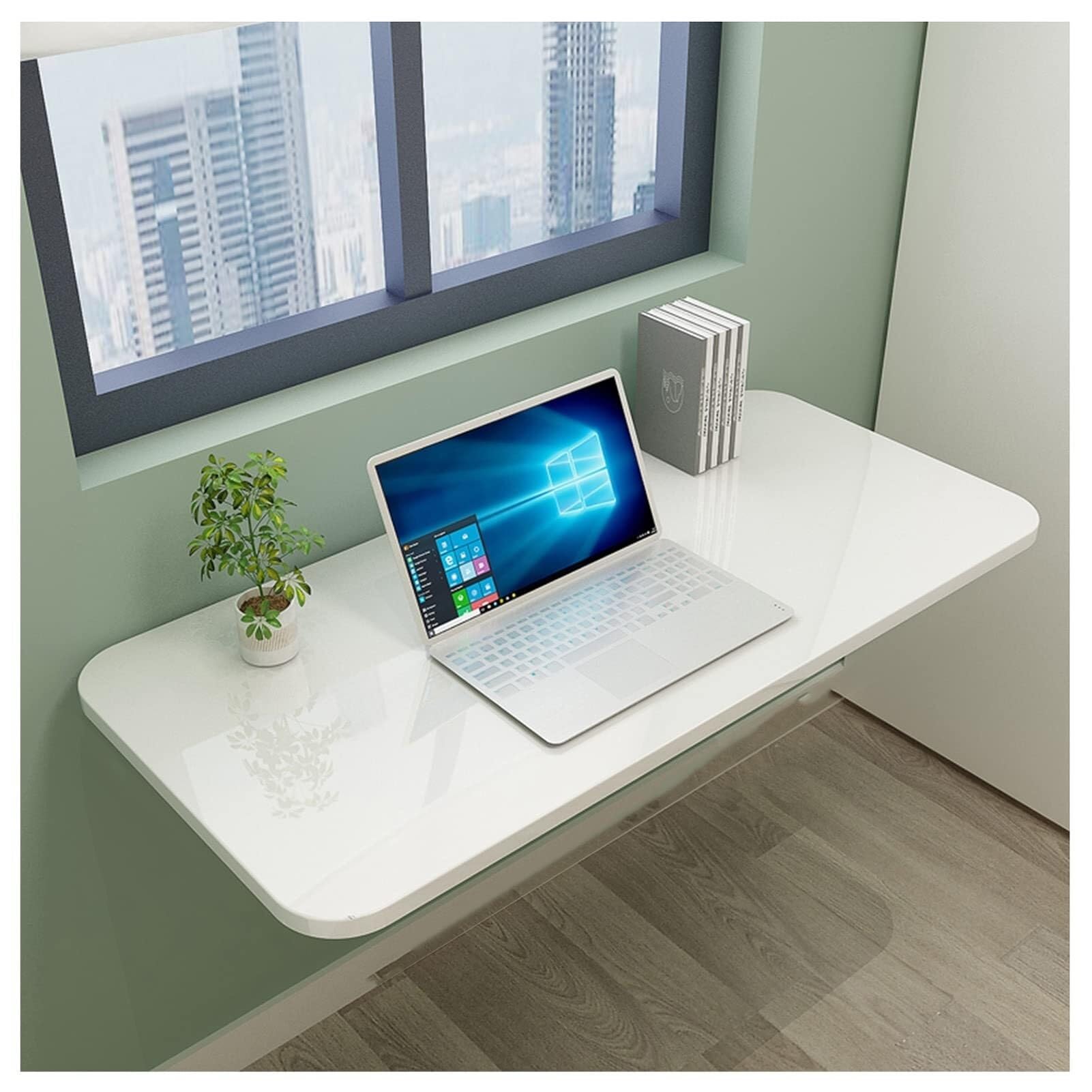 Table rabattable murale blanche avec supports en acier pour PC portable