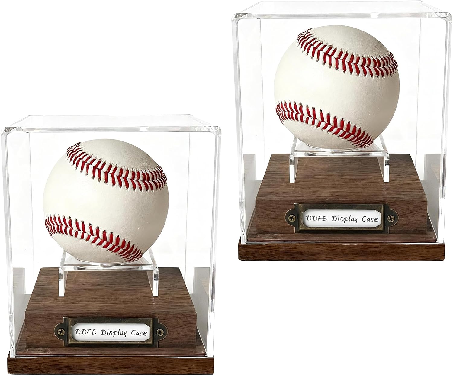 Baseball Case Display for Balls Walnut Wood Base Acrylic Baseball Display Case Baseball Holder Stand Cube Memorabilia Showcase Autograph Ball Protector (2 Pack Baseball)