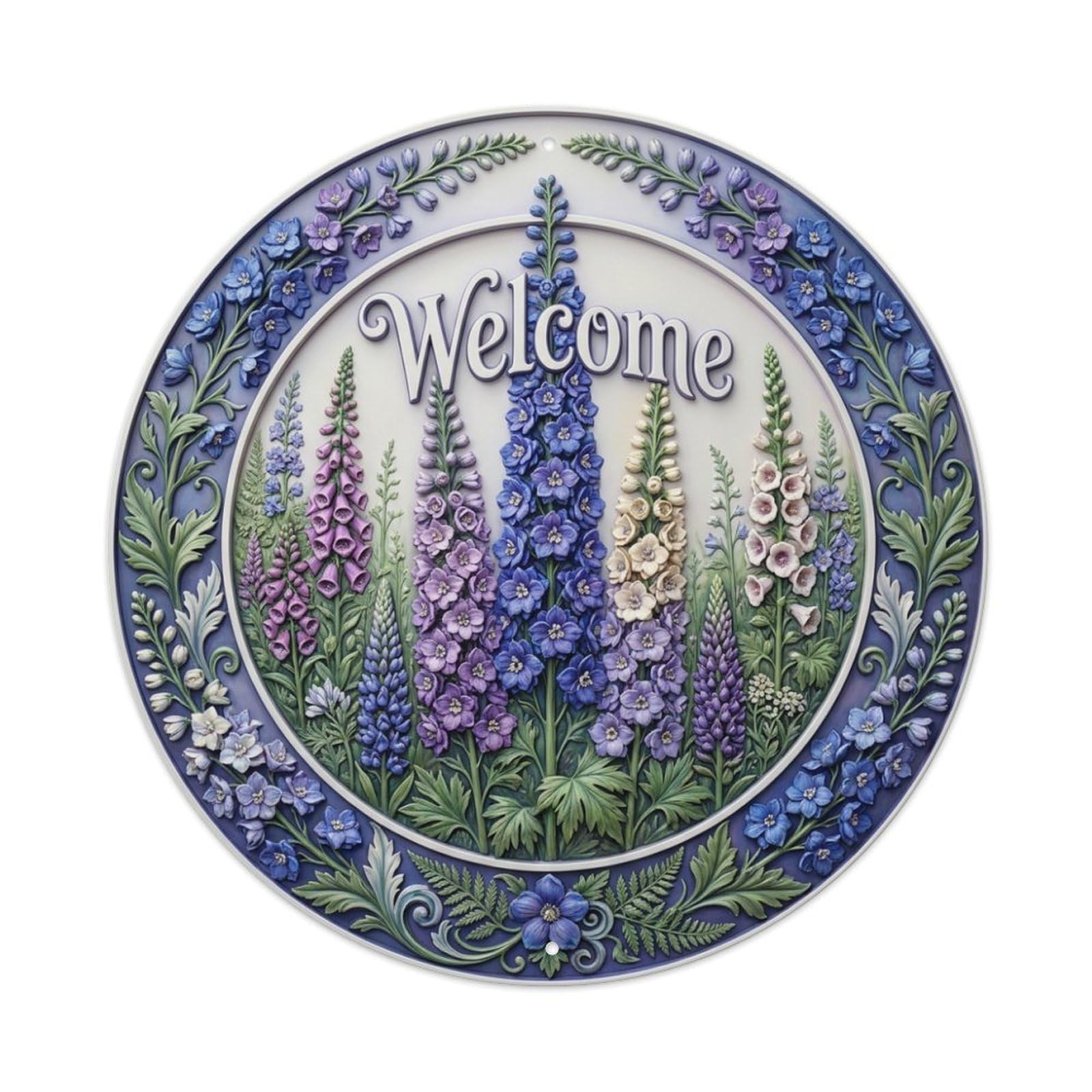 Tgrcjimh Style Metal Tin Sign Delphinium Spire Welcome Blue Tower
