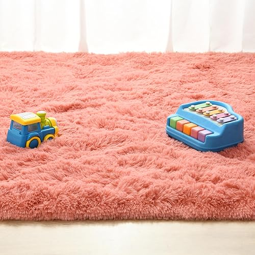 Vista 6 de Vocrite Alfombra peluda extragrande de 6 x 9 pies, color rosa, para dormitorio, sala de estar, niñas, alfombra mullida para sala de juegos, Rosado