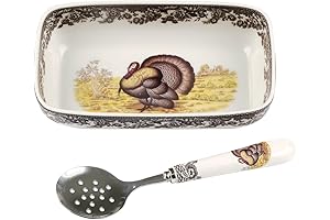 Spode Woodland Turkey Cranberry Dish with Slotted Spoon