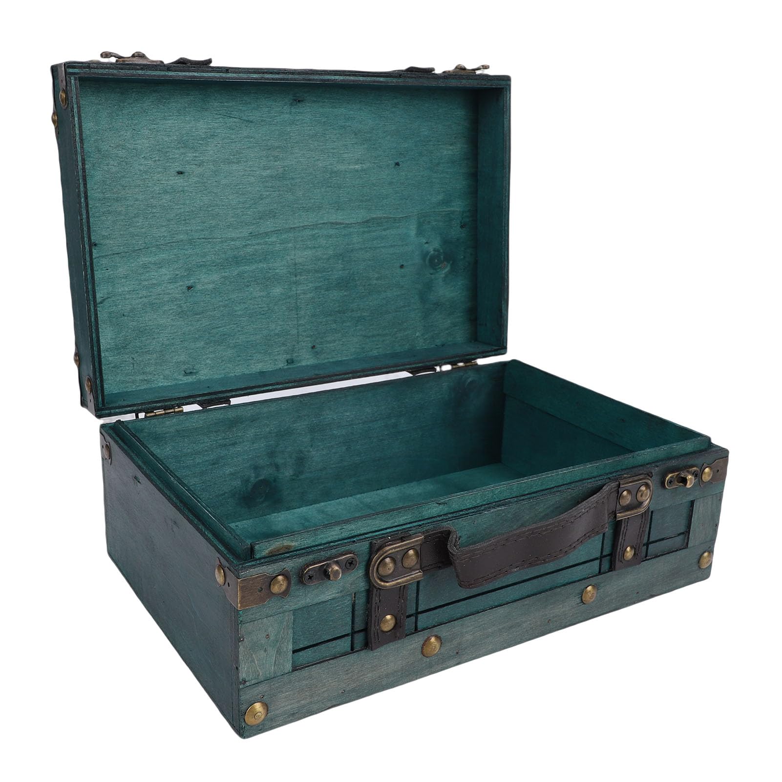 Luocute Baúl de Madera, Baúl de Almacenamiento de Madera Vintage con Correas Decorativas para los Hombros y Herrajes Antiguos, para Decoración del Hogar, Almacenamiento de Artículos, (1624C-01 Verde)