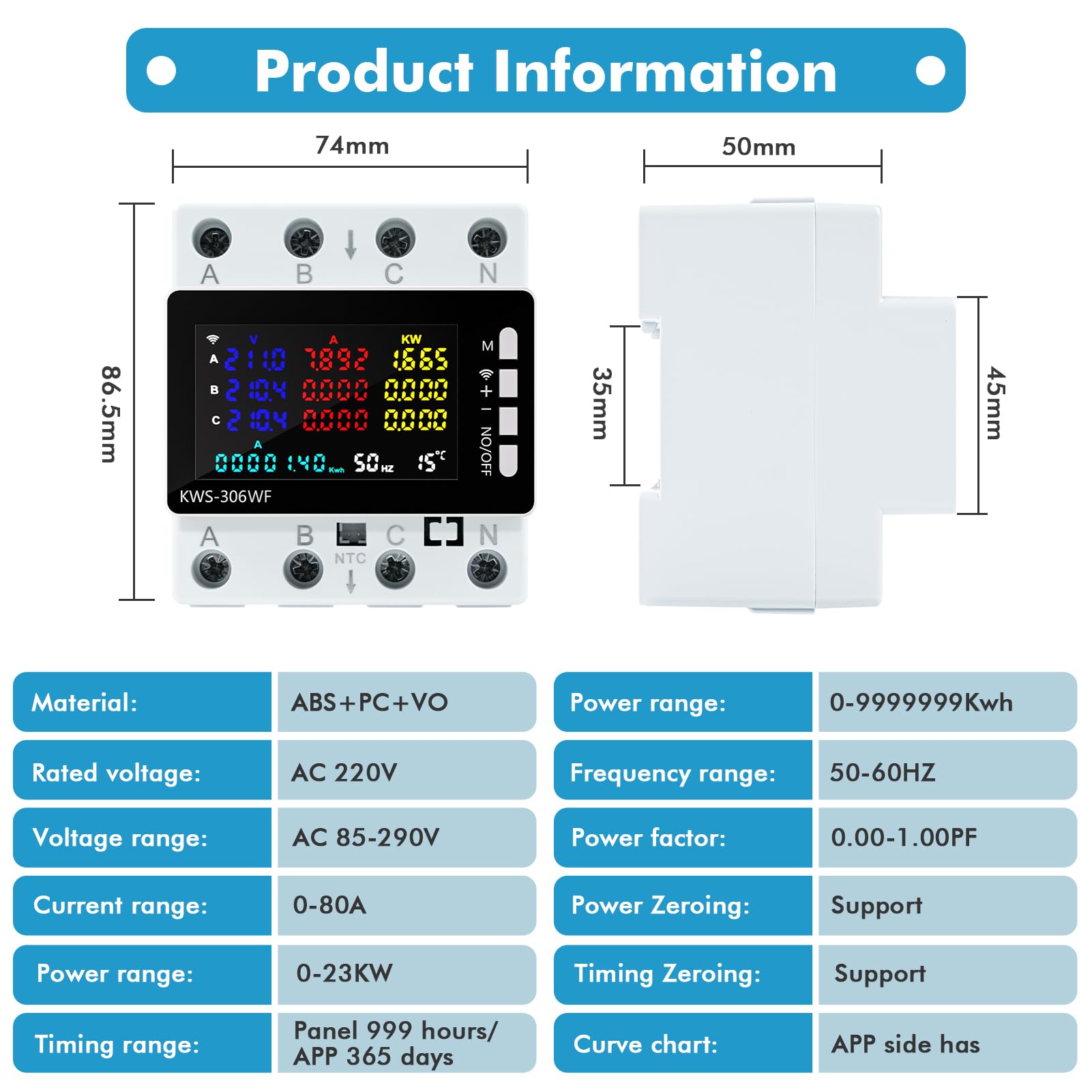 Contatore energia elettrica trifase wifi misuratore consumo elettrico 80A 220V Con protezione contro l'interruzione di corrente/sovratemperatura/sottotensione/sovracorrente/sovralimentazione ecc.
