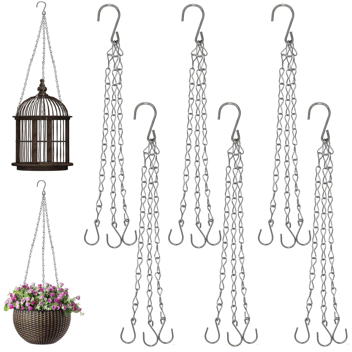 Catene Da Appendere In Metallo 35,6 Cm Con Clip E Ganci - 3 Punti, Portata 10 Kg, Per Piante E Lanterne