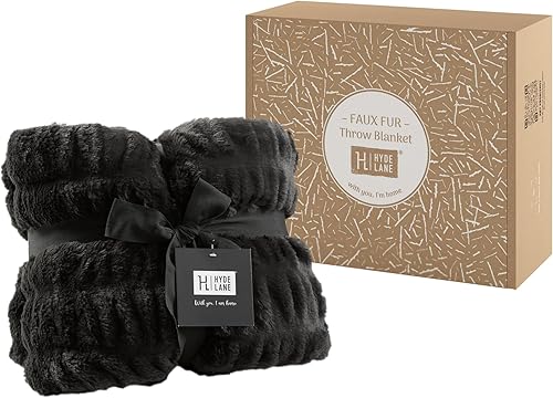 Miniatura 7 de Hyde Lane Manta de lujo de piel sintética fruncida, ultra suave y acogedora, manta de visón negro de felpa para sofá, sala de estar, 60 x 80 pulgadas