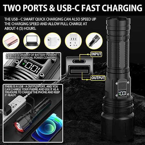 Miniatura 3 de Rechargeable Flashlights High Lumens, LED ST190 Super Bright Tactical Flashlight 120000 Lumens Powerful 4 Modes, Zoomable 660M for Home Outdoors