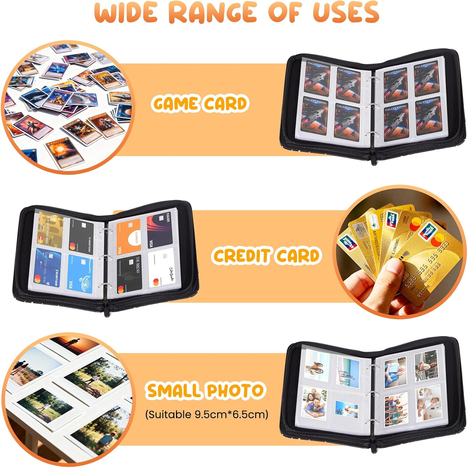 4-Pocket Trading Card Binder Bundle with 50 Sleeves Holds 400 Cards, Zipper Card Holder Album for Game and Sports Cards Collectors - Black