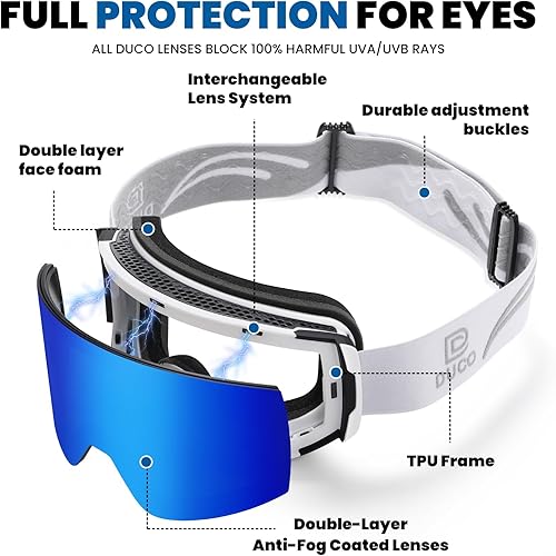 Miniatura 7 de DUCO Gafas de esquí con lente magnética para snowboard, protección UV400 antivaho sobre gafas OTG gafas de deportes de nieve DCS002