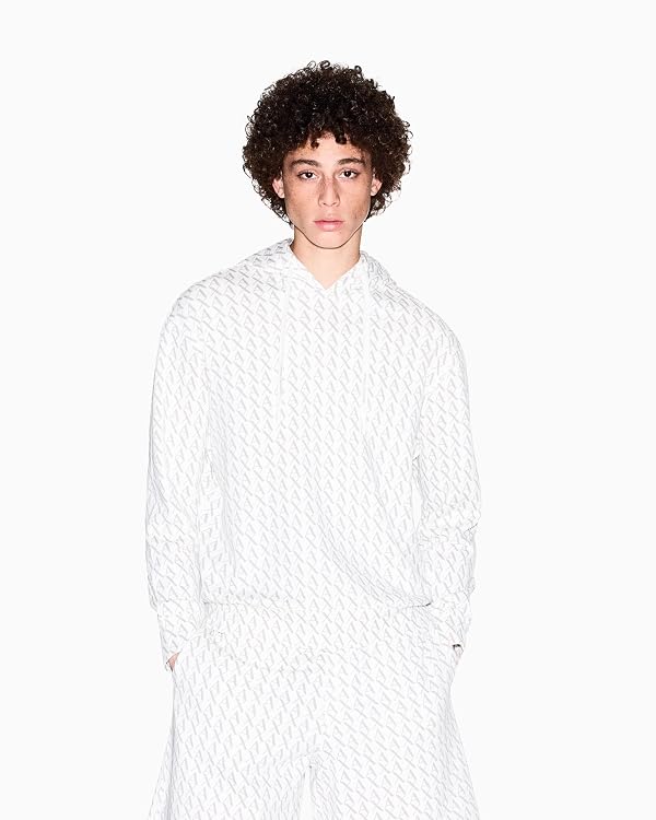 Armani Exchange Men's Cotton French Terry All Over Logo Hoodie, Off White/Ash Allover, Small by Armani Exchange - Image 4