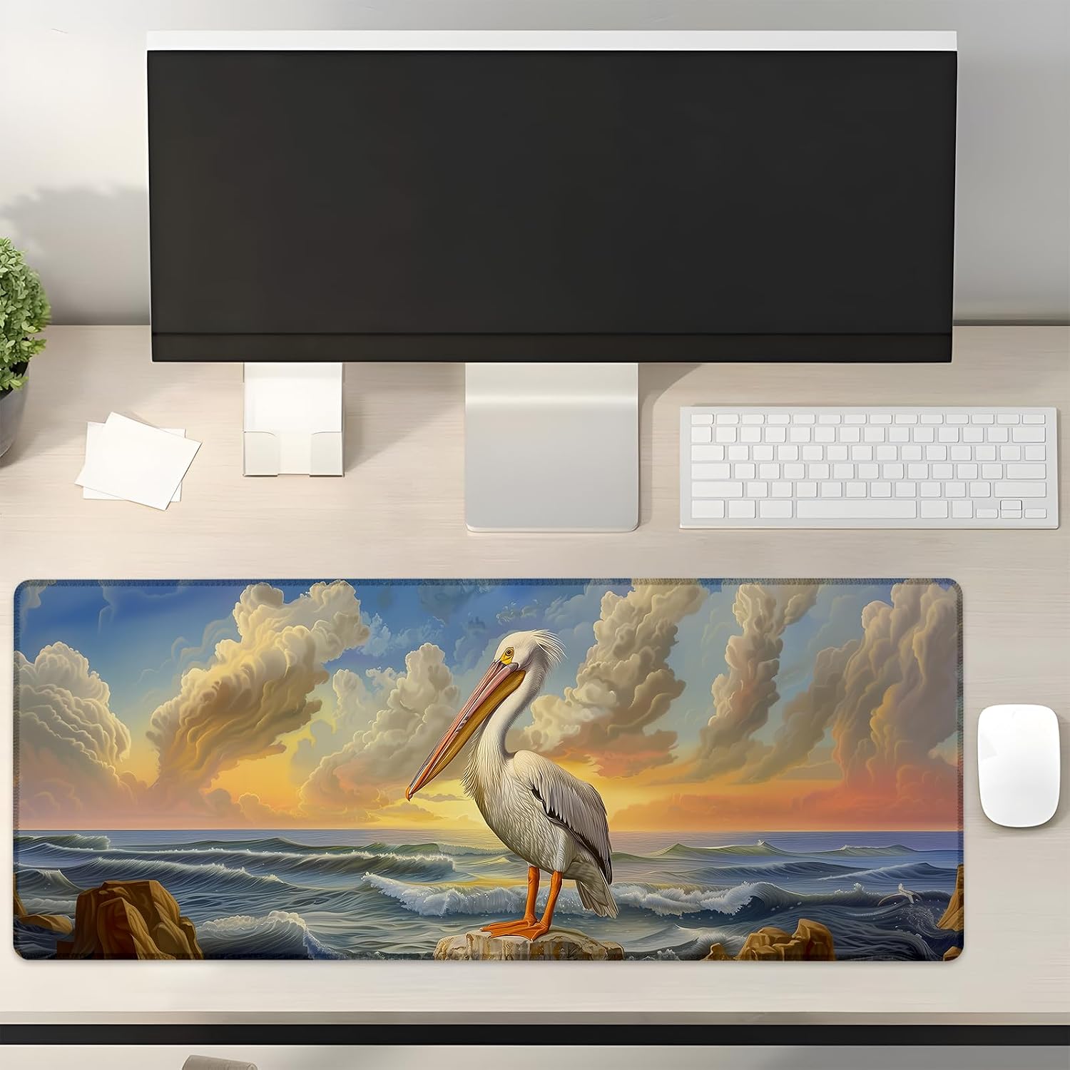 Golden Sunset Pelican Gaming Mouse Pad Gifts 31.5" x 11.8", Non-Slip Rubber Base MousePads for Computers Laptop School Office Home Accessories Decor, Mouse Pad, Keyboard Desk Mat