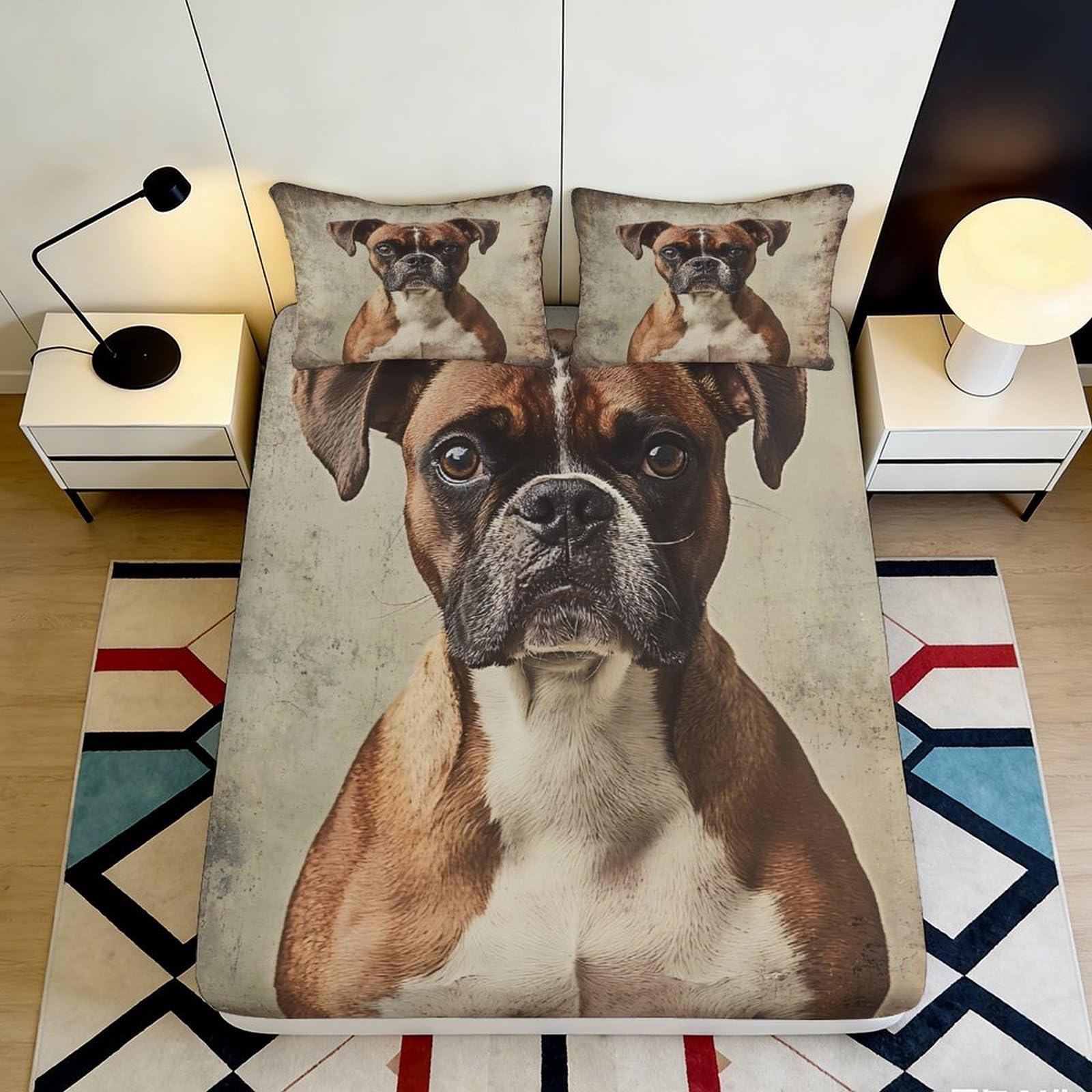 3D Printed Boxer Dog Fitted Sheet Microfiber Soft Brown Animal Bed Cover for Bedroom Decor Mattress Protection 90x200x25cm