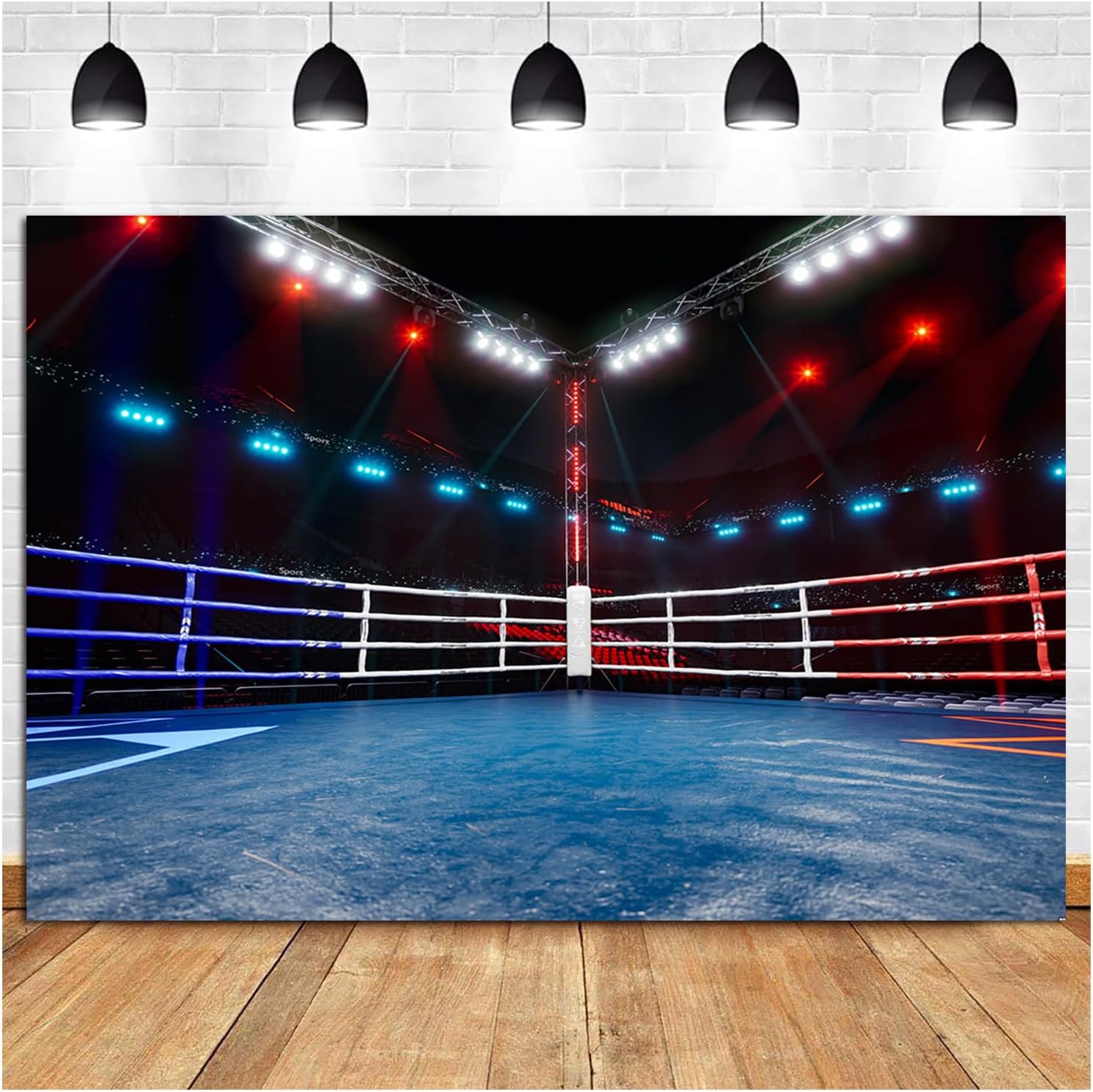Qian ボクシングリング 背景 ボクシングリング ボクシングアリーナ ステージライト スポーツ写真背景 ベビーシャワー 誕生日ケー