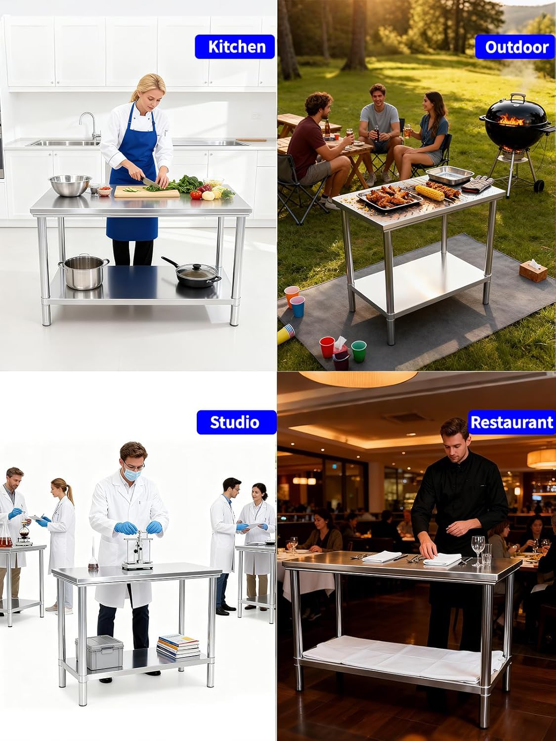 Stainless Steel Table for Prep & Work 20 x 31.5 inchs,Commercial Kitchen Worktable,Heavy Duty Pred Metal Work Table with Under Shelf for BBQ, Kitchen, Home, and Garage