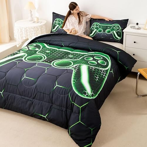 Miniatura 9 de Feelyou Juego de edredón gamer para niños y adolescentes, edredón tamaño Queen con controlador de juegos, ropa de cama de 3 piezas para toda la