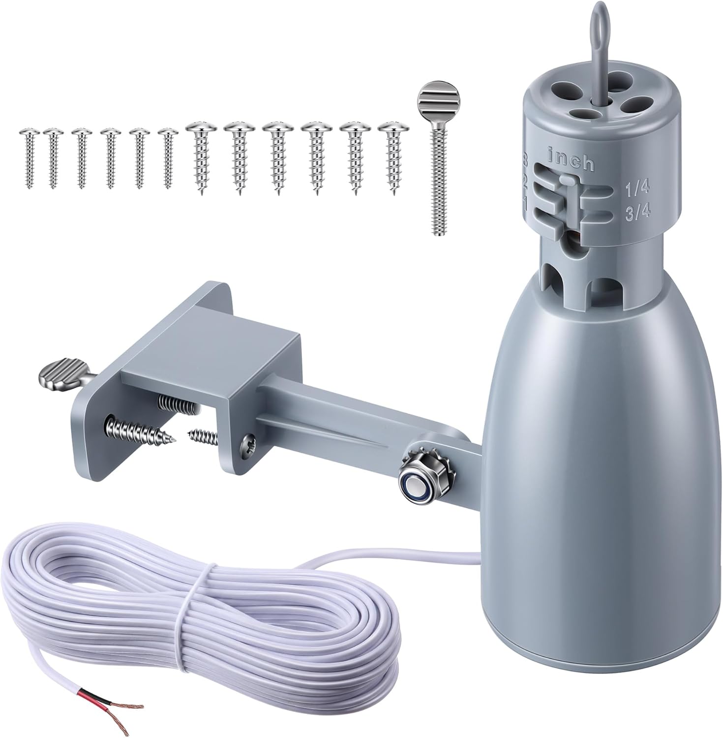 Wired Rain Sensor for 24V/36V AC Sprinkler Controllers, Adjustable Rainfall Setting (1/8"–1") Hardwired Rain Sensor with 21.3ft Cable & Mounting Bracket, Easy Mount to Gutter or Wall