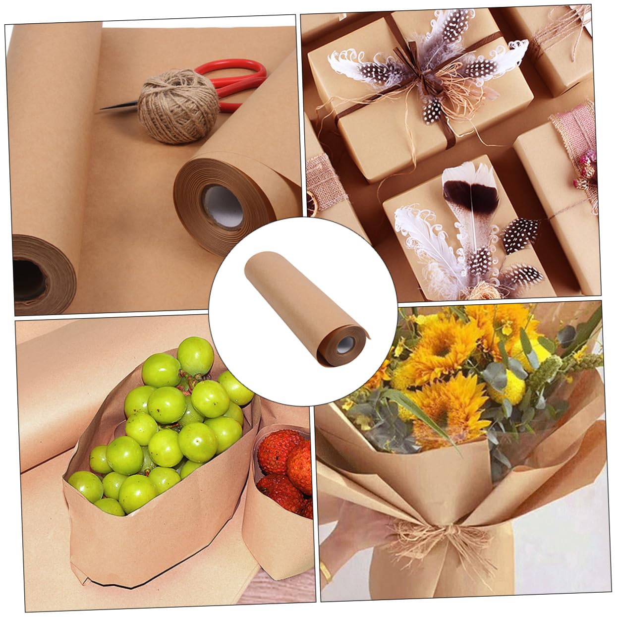 SHINEOFI Papier Kraft D’emballage 45 Cm X 30 M pour Loisirs Créatifs et Emballages Présents, Rouleau Marron Naturel, Usage Artisanal et Décoratif, Fleurs et Emballages Fête