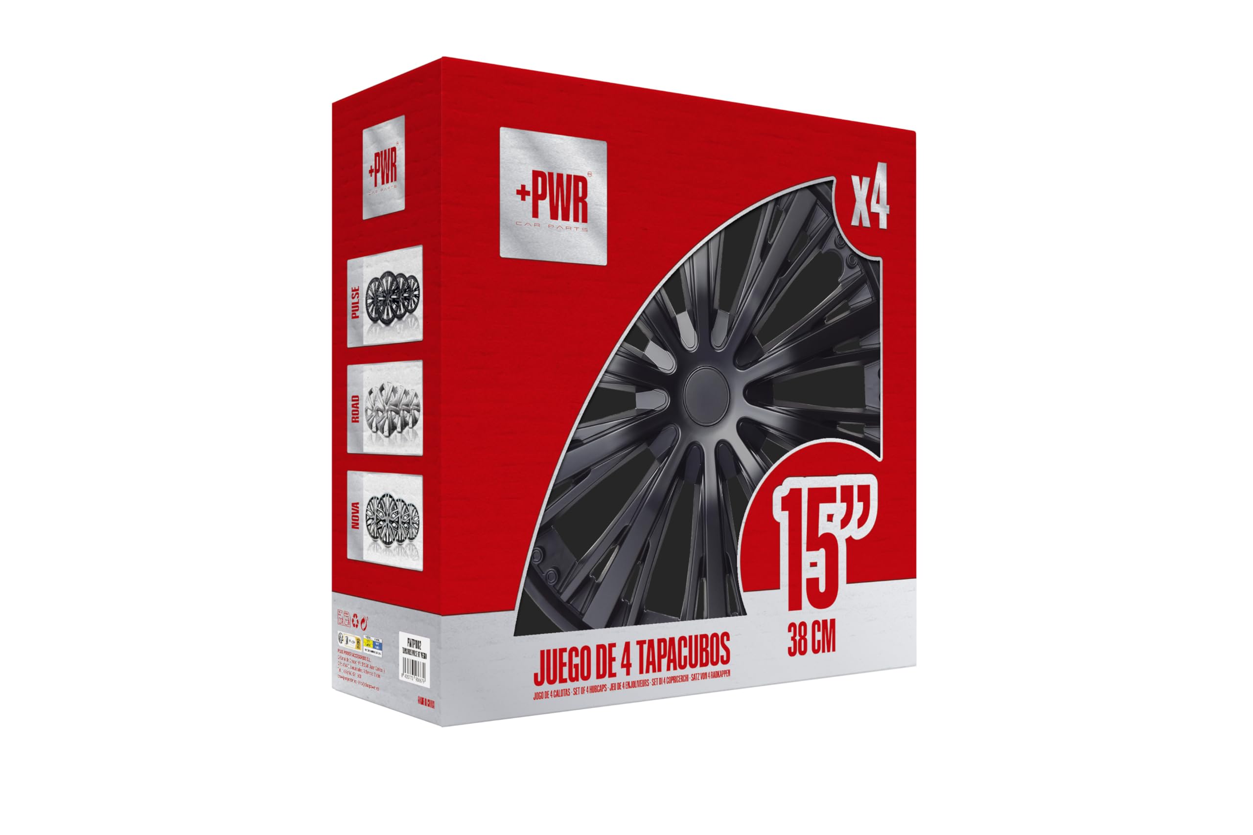 Enjoliveurs 15" Pulse Noir, Lot de 4 pièces, universels, ABS Haute résistance, Fixation par Pression, Design Moderne et Ventilation optimisée
