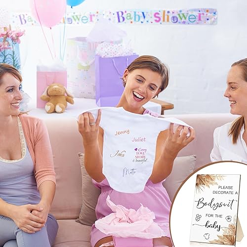 Miniatura 7 de Handepo 26 piezas de juegos de baby shower con juego de decoración de body de madera, marcadores de tela blanca para recién nacidos, para fiesta de