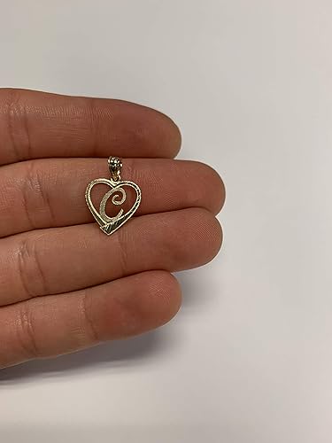 Miniatura 3 de Ice on Fire Jewelry - Colgante de oro macizo de 10 quilates con inicial en marco de corazón con acabado de corte de diamante, disponible en