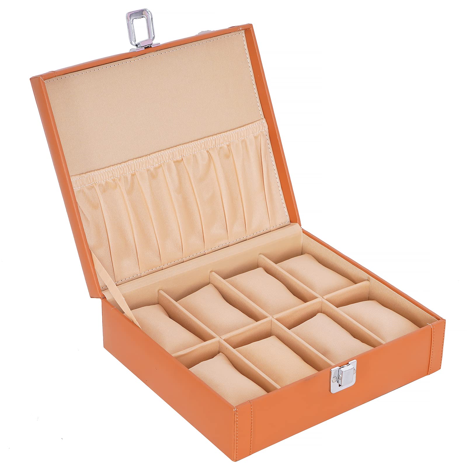 LEDO Watch Box Organizer Case with 8 Slots of Watches for Men and Women Tan Color in PU Leather