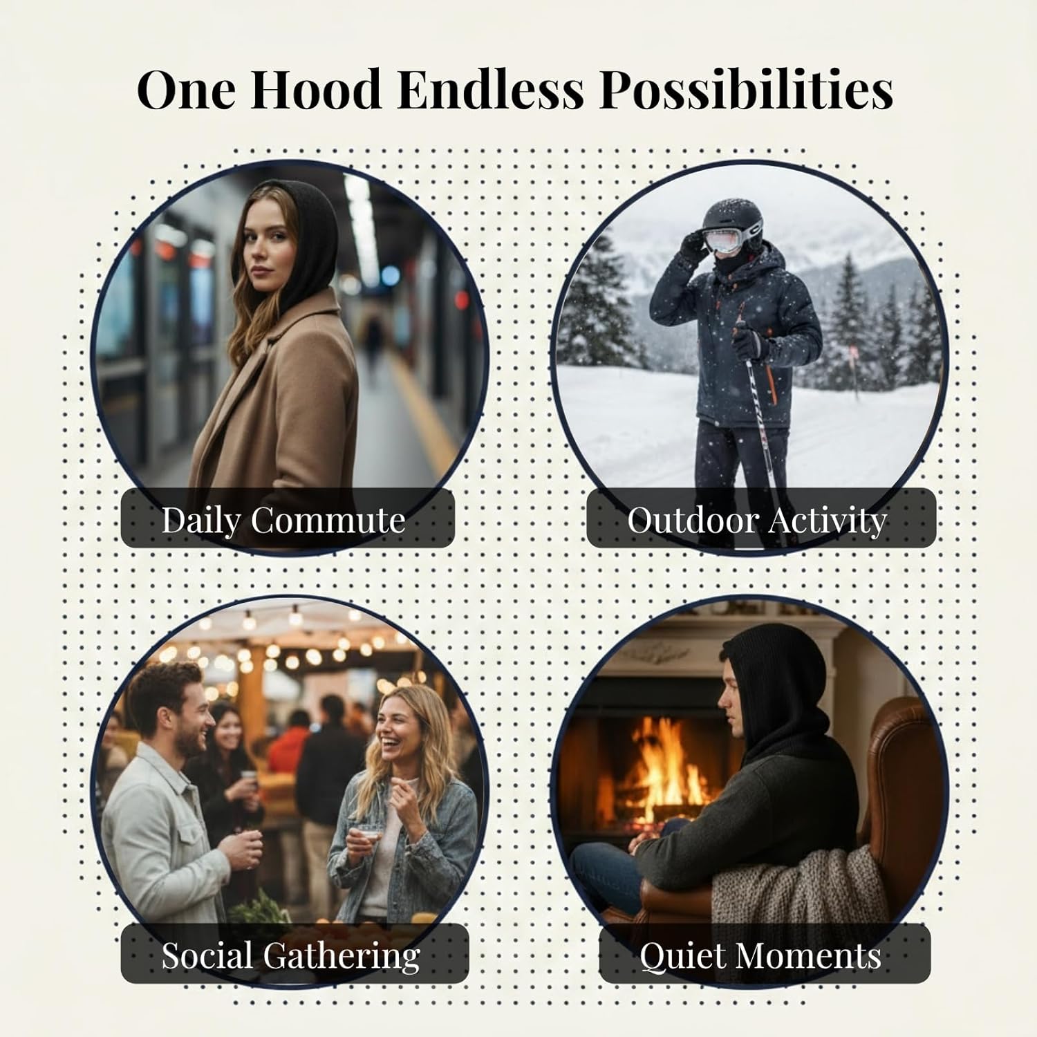 Hooded Scarf Balaclava for Women Men, Winter Knit Neck Warmer Hood Hat with Drawstring, Windproof Skull Cap Snood - Image 7